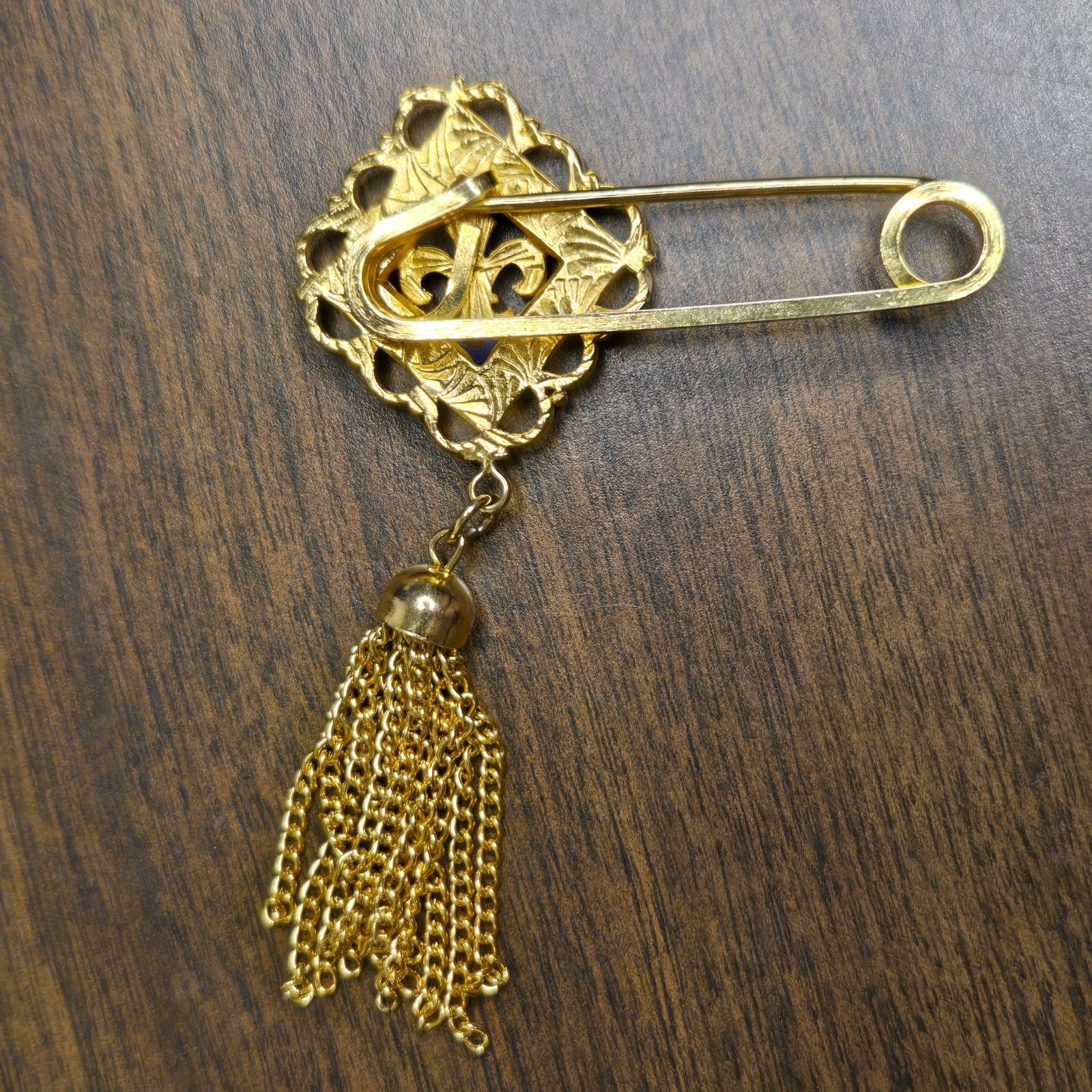 Vintage Vintage Victorian Style Gold Tone Blue Enamel Fleur de Lis Size ONE SIZE - 6 Thumbnail