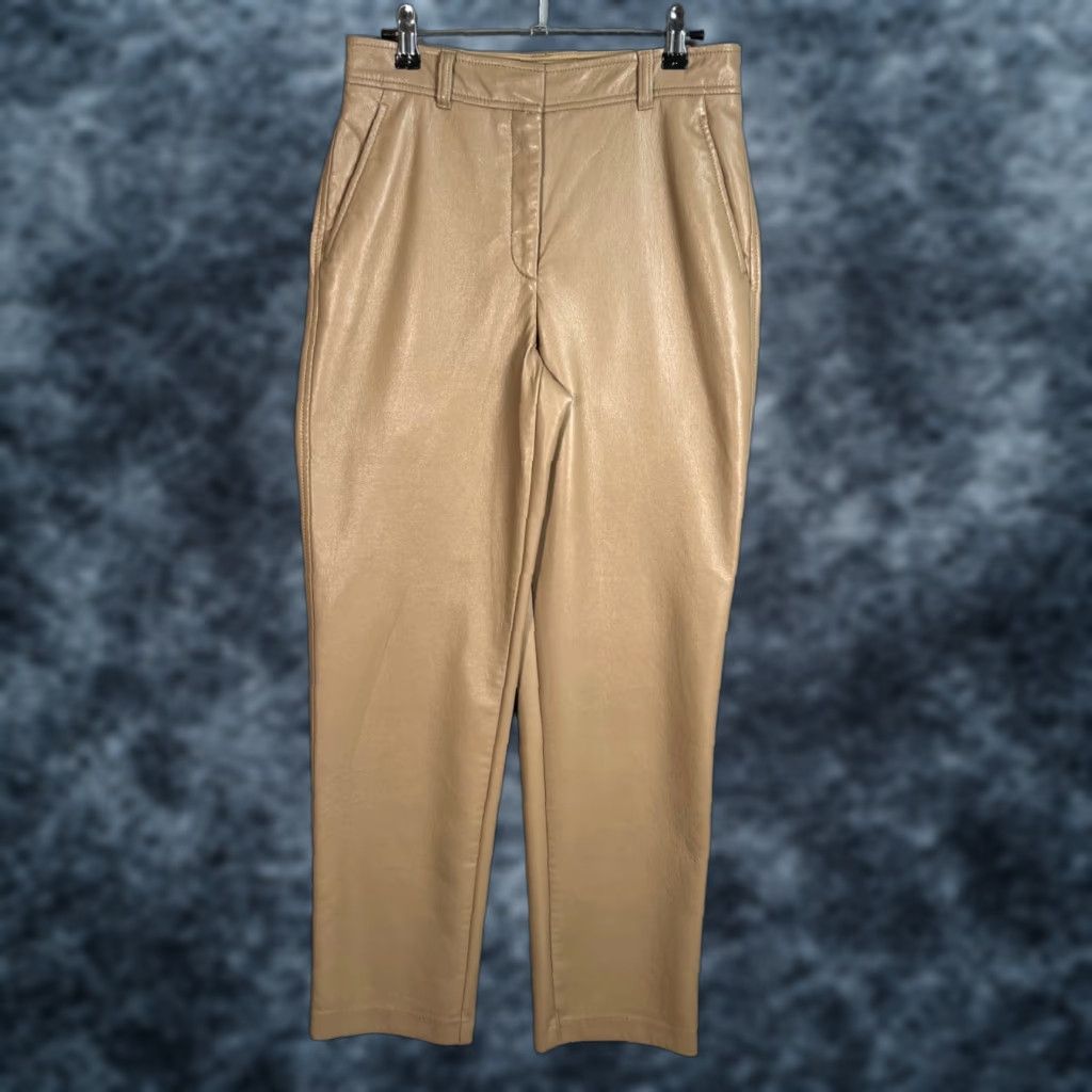Vintage Babaton Womens Size 6 Beige Faux Leather Straight Leg Pants Size 28" / US 6 / IT 42 - 1 Thumbnail
