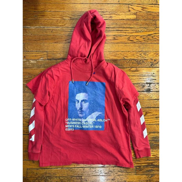 Off White OFF WHITE Diag Bernini Hoodie Layered T Shirt color red