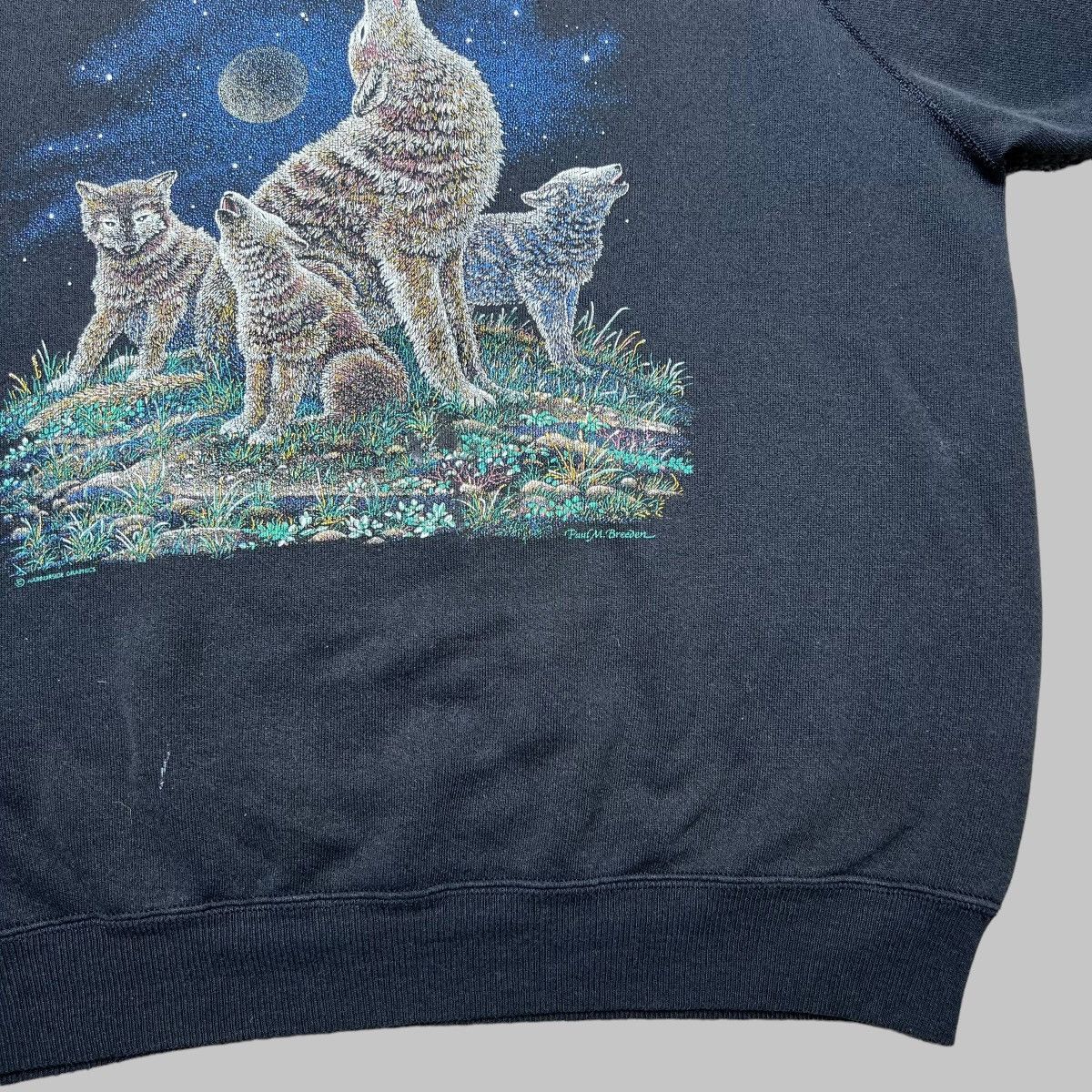Vintage 80s Wolf Pack Howling Under Moon Nature Pullover Sweatshirt Size US XL / EU 56 / 4 - 7 Thumbnail
