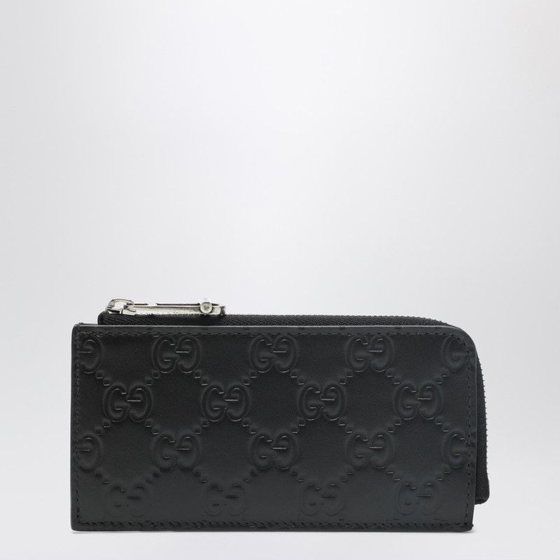 Gucci Black Gg Emblem Zip Card Holder