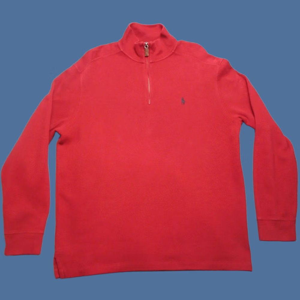 Polo Ralph Lauren VINTAGE Polo Ralph Lauren Sweater Mens Large Red 1/4 Zip Mock Neck Preppy Knit Size US L / EU 52-54 / 3 - 1 Thumbnail
