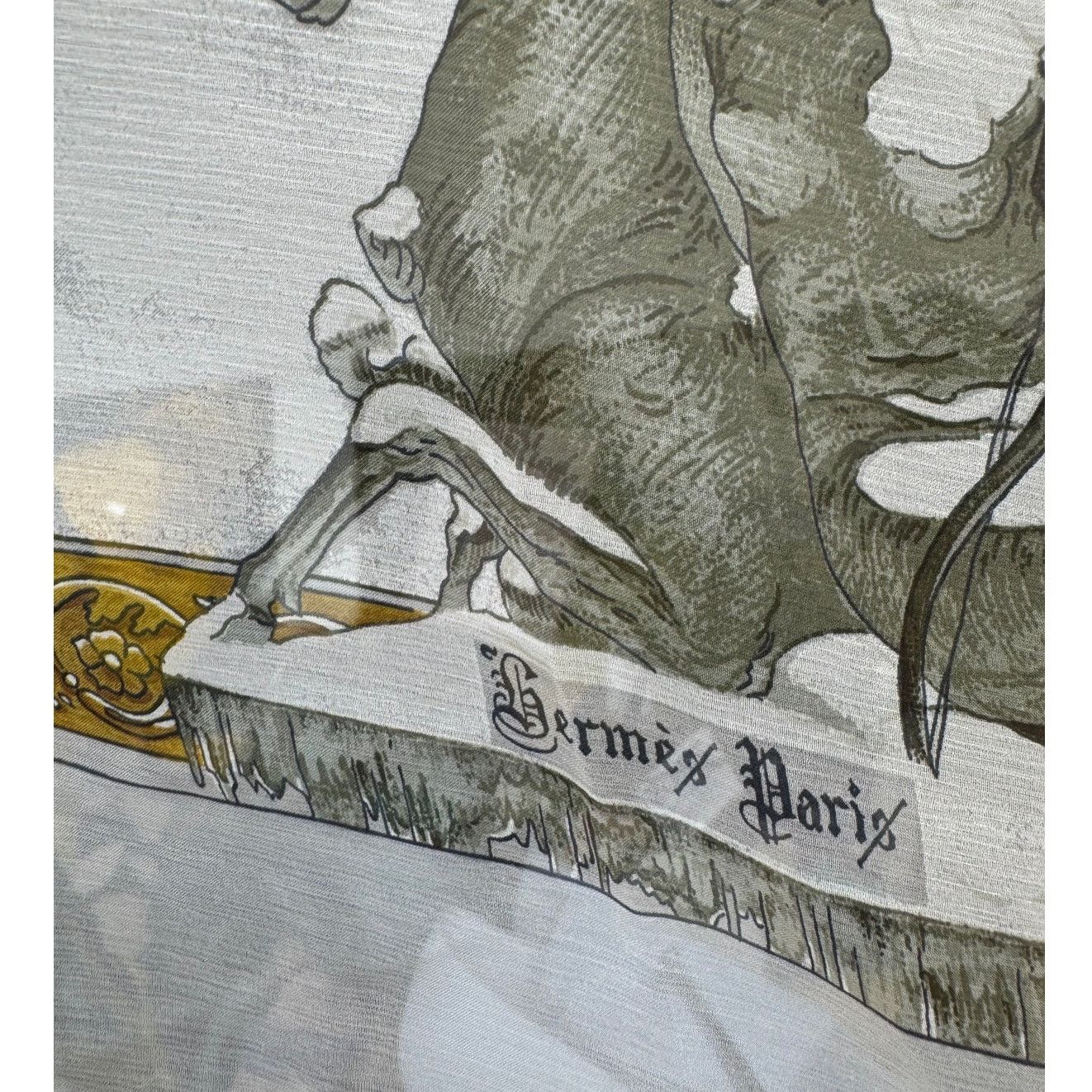 Hermes Hermes Rare Mirrored Image Hunt Scene Sheer Large Cape Shaw Size ONE SIZE - 20 Thumbnail