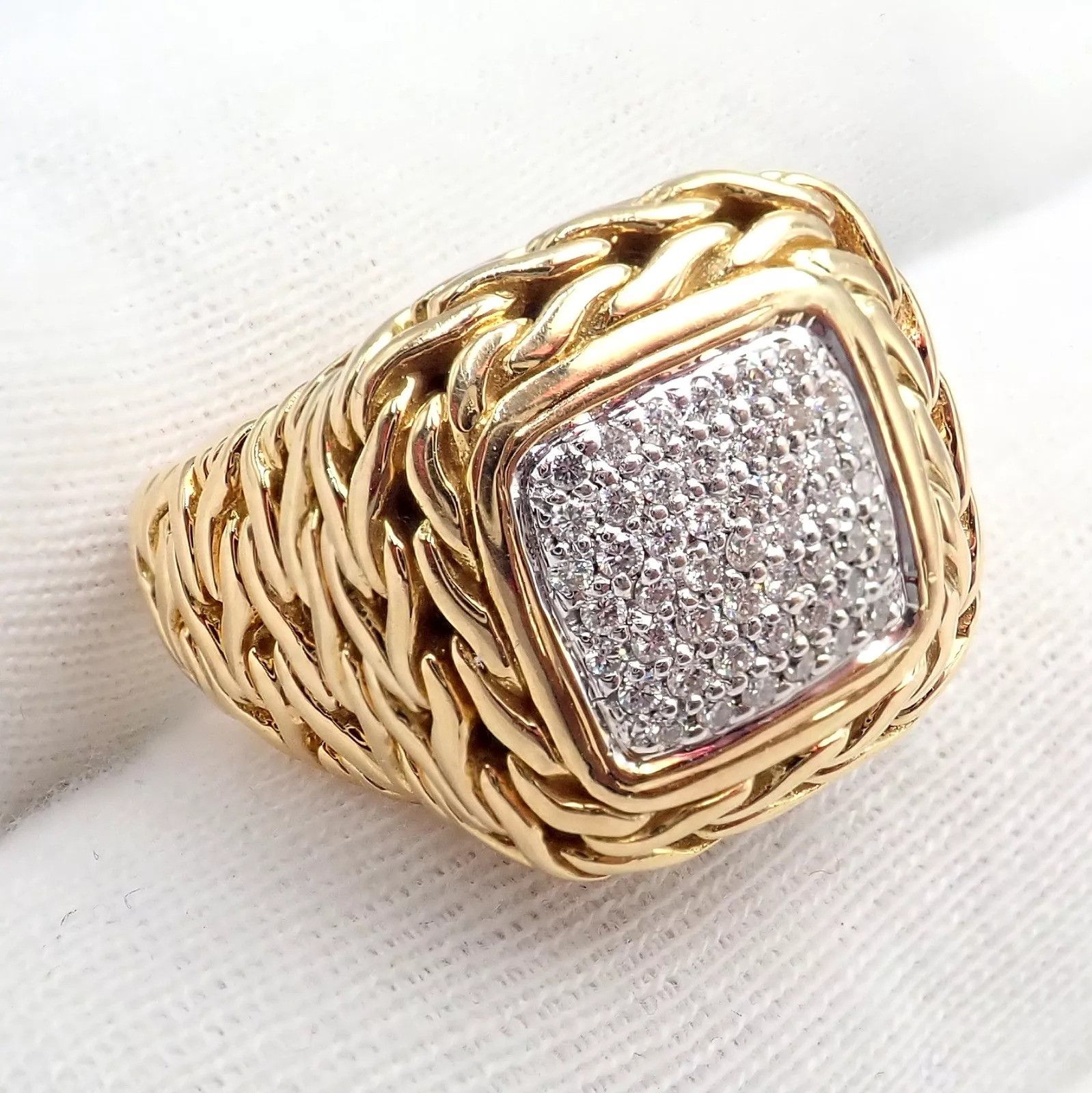 The Unbranded Brand John Hardy 18k Yellow Gold Diamond Signet Signature Ring Size ONE SIZE - 8 Thumbnail