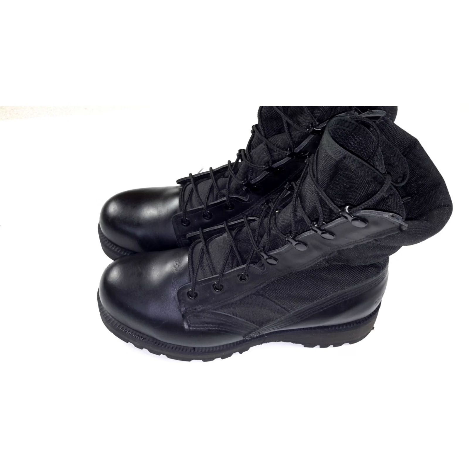 Vintage VINTAGE? No — Belleville Combat Boots Leather Black Steel Toe Mens 6 W 220 TRP ST Black Leather Canvas Wide Rubber Sole 220 90s Theme: Tropical? Size US 6 / EU 39 - 3 Thumbnail