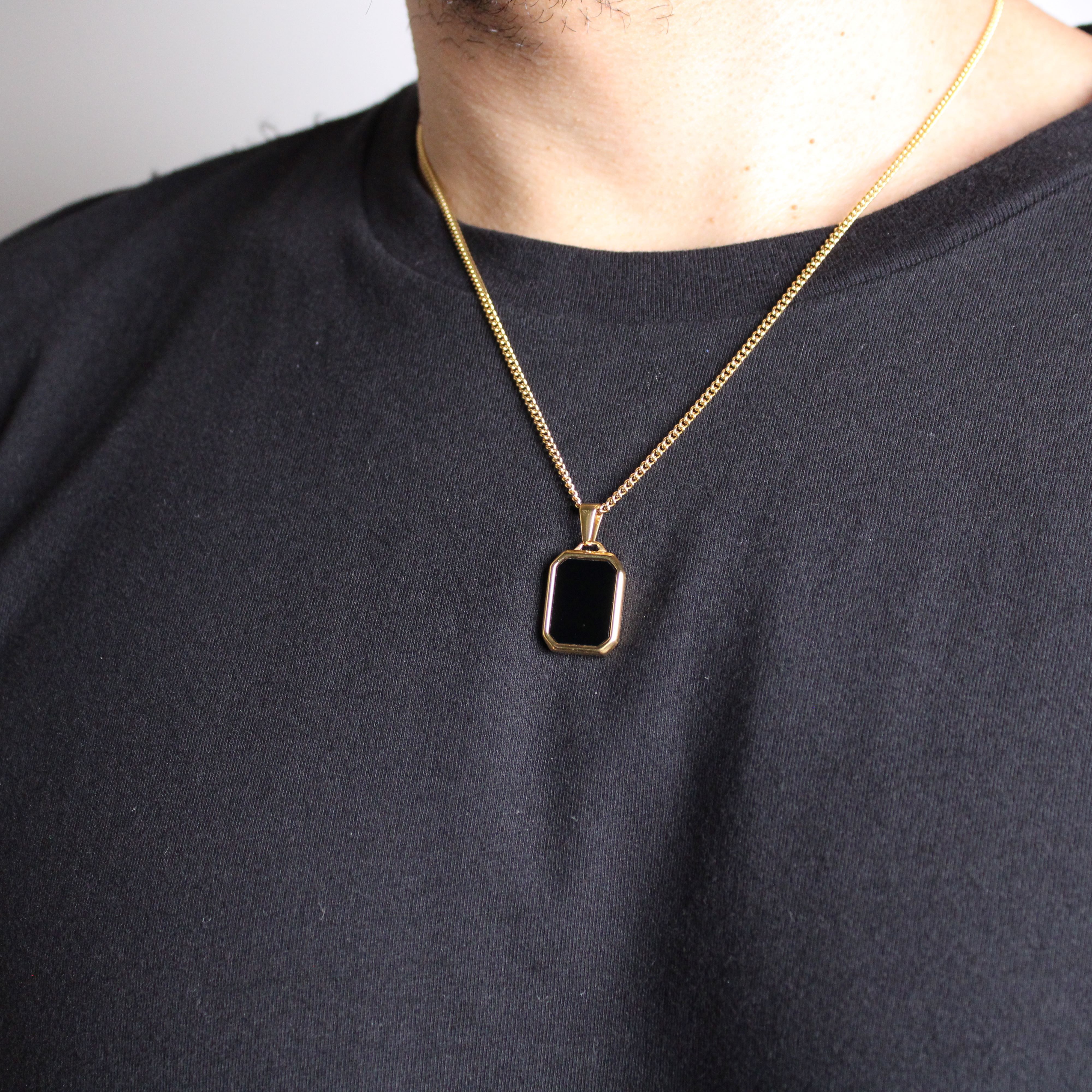 Jewelry Gold Onyx Pendant Chain Necklace Size ONE SIZE - 2 Thumbnail
