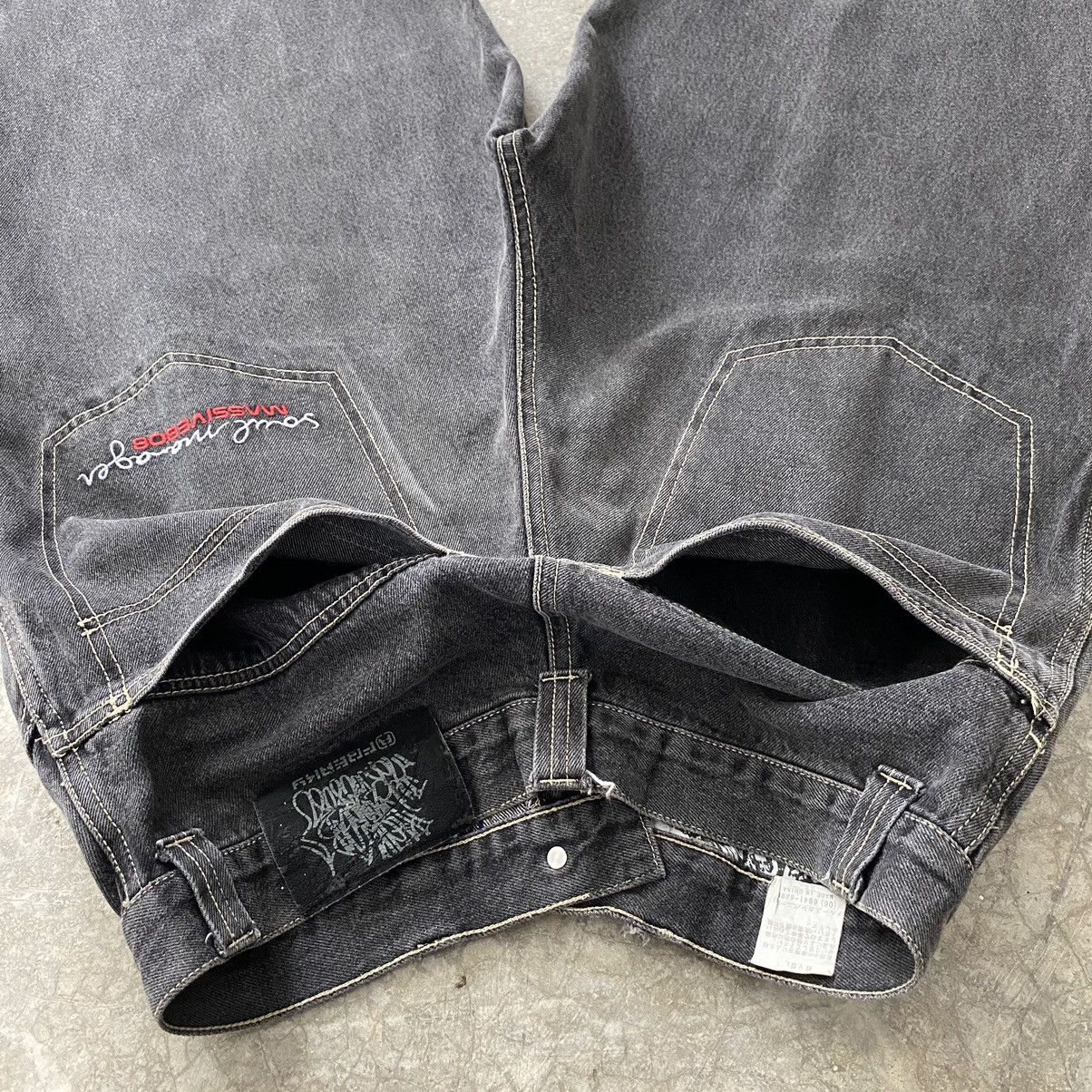 JNCO Vintage Freaky Massivebob Faded Grey Baggy Denim Jeans Size US 29 - 20 Thumbnail
