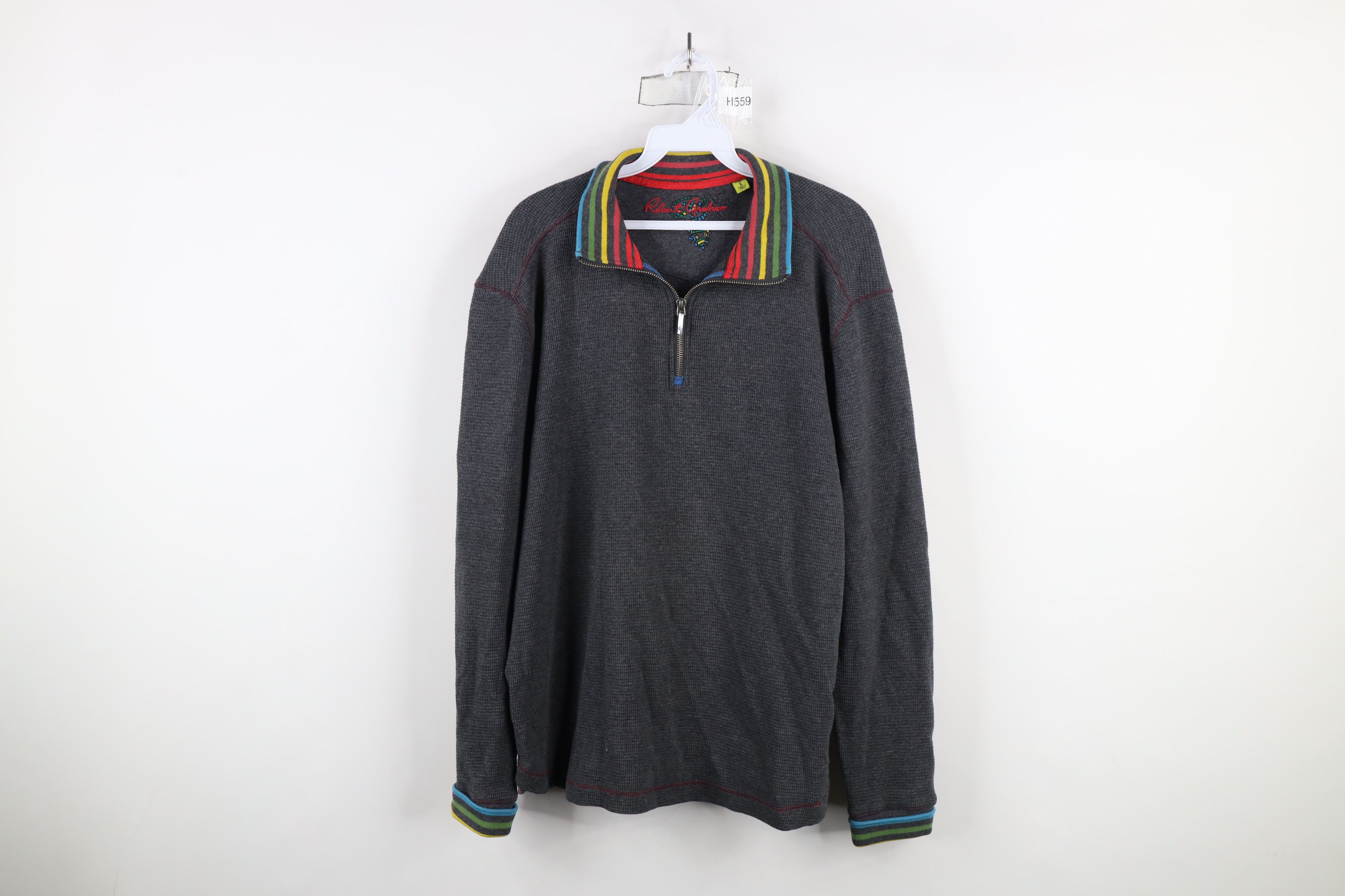 Robert Graham × Vintage Robert Graham Thermal Waffle Knit Half Zip Pullover Sweater Size US L / EU 52-54 / 3 - 1 Thumbnail