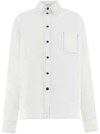 Salvatore Ferragamo o1s1rm0126 Contrast Stitched Shirt in White Size M / US 6-8 / IT 42-44 - 1 Thumbnail