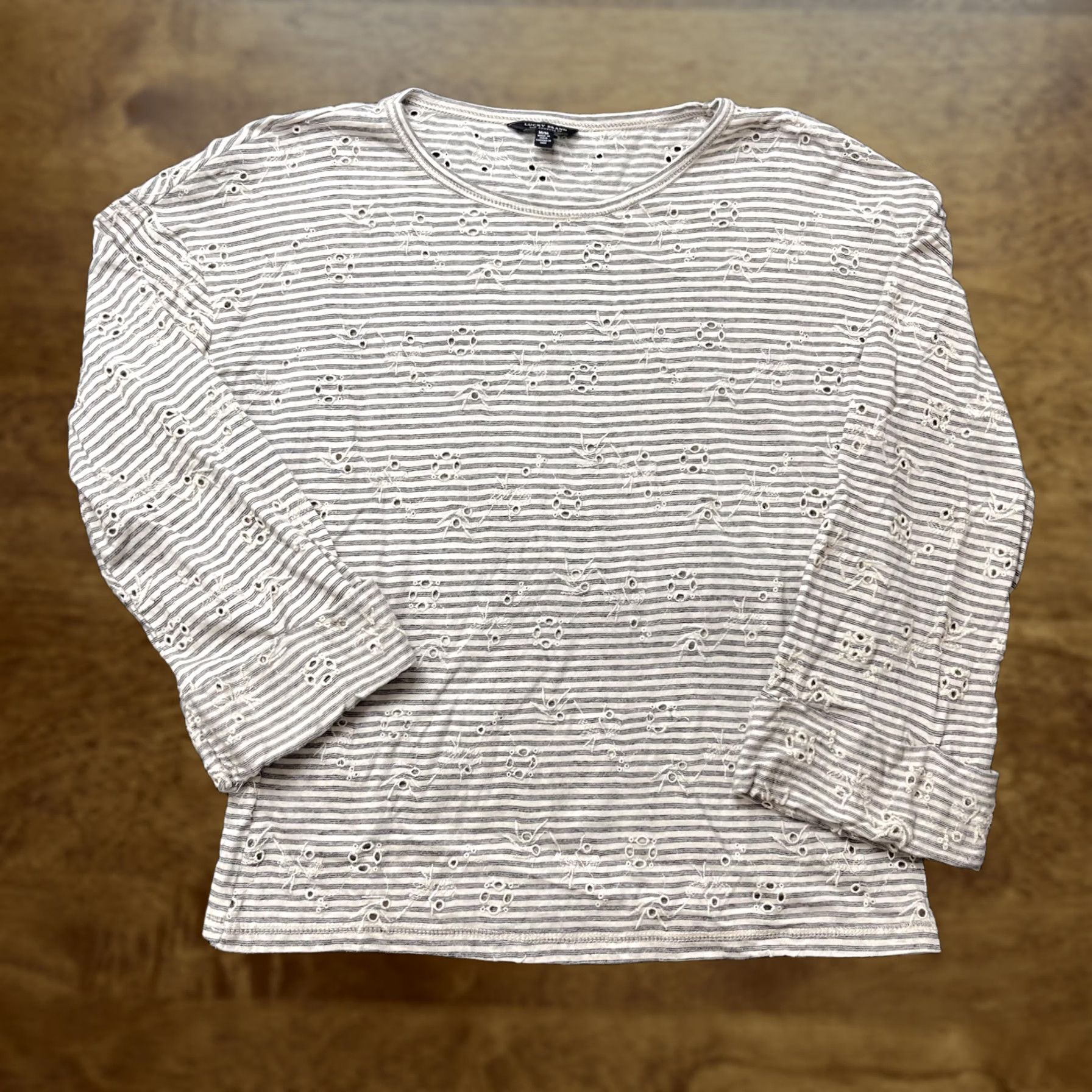 Lucky Brand Lucky Brand Shirt Womens Medium White Striped Eyelet Embroidered 3/4 Sleeve Top Size M / US 6-8 / IT 42-44 - 1 Thumbnail