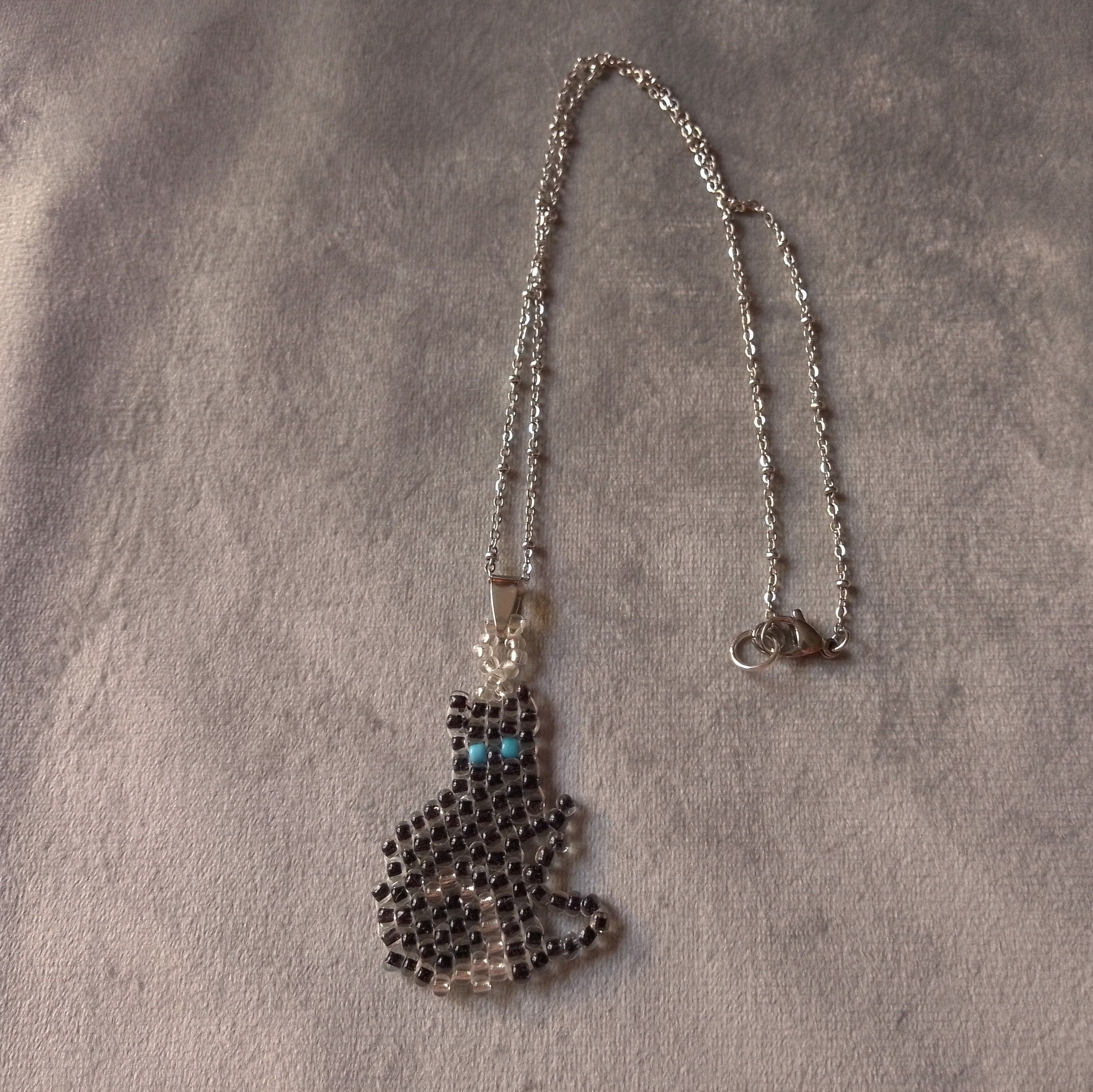 Handmade Necklace Black Cat Pendant Beaded Elegant Lucky Charm Size ONE SIZE - 2 Thumbnail