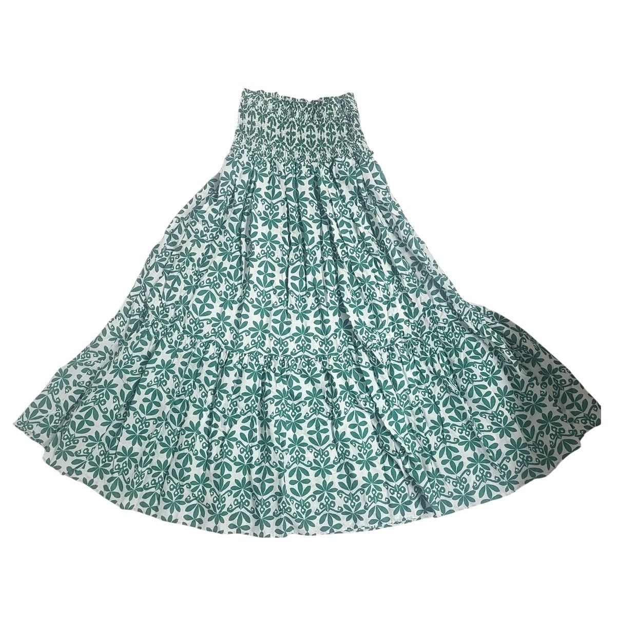 Zara Zara Green & White Printed Smocked Waist Maxi Skirt - XL Size 38" / US 16 / IT 52 - 1 Thumbnail