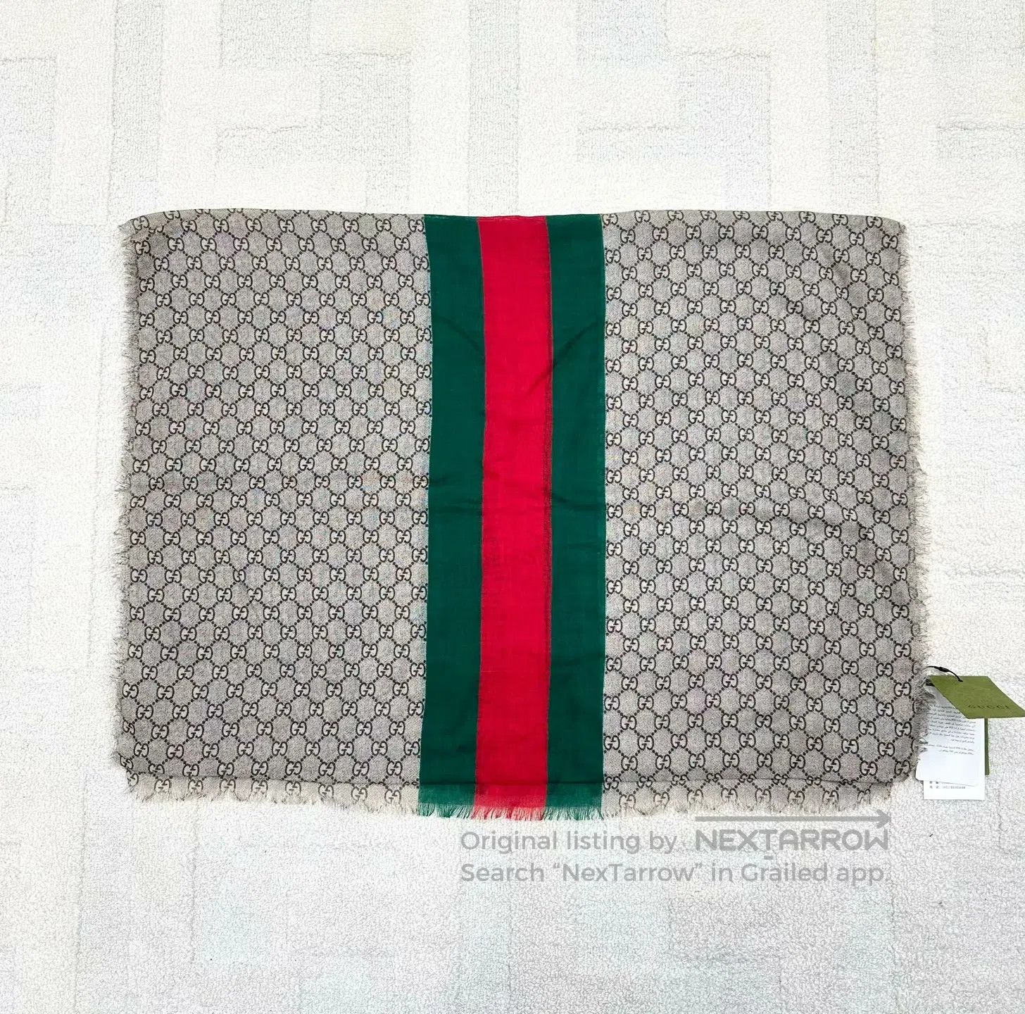 Gucci Guicci Red and Green Striped Monogram Printed Scarf| Size ONE SIZE - 4 Thumbnail
