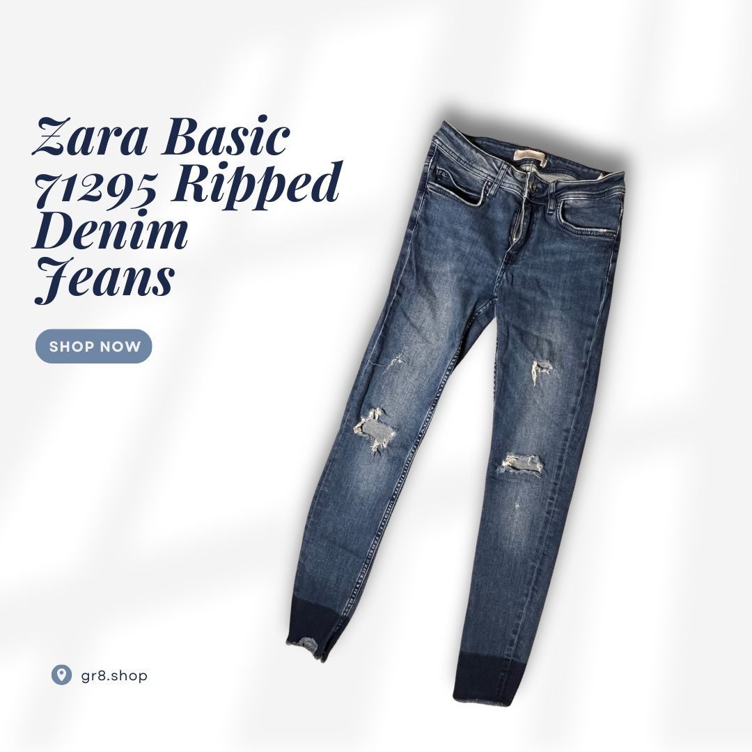 Zara Zara Basic 7195 Ripped Denim Jeans US 0 Blue Distressed Casu Size 27" / US 4 / IT 40 - 1 Thumbnail