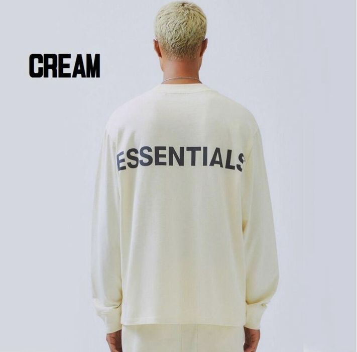 Fear of God FOG Essentials Long Sleeve Cream T-Shirt L | Grailed