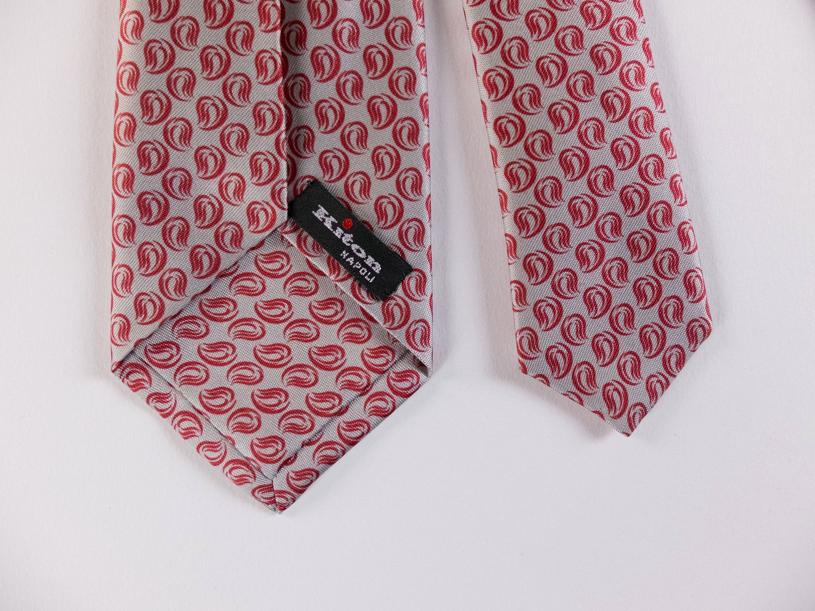 Kiton KITON Napoli 7-fold hand made red leaf print silk tie NWT Size ONE SIZE - 4 Thumbnail