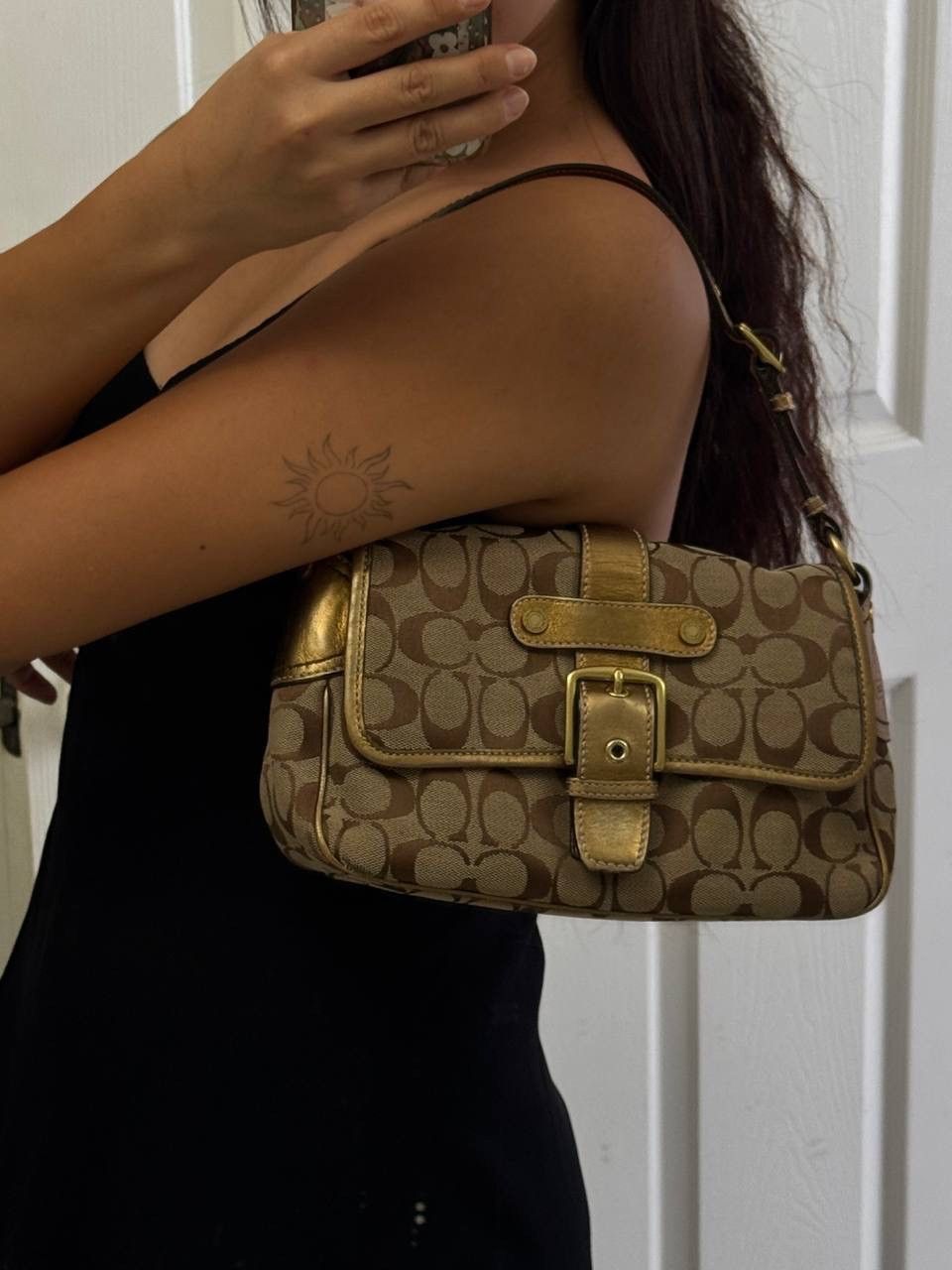 Coach Coach Y2K Signature Monogram Gold Metallic Accents Shoulder Size ONE SIZE - 8 Thumbnail