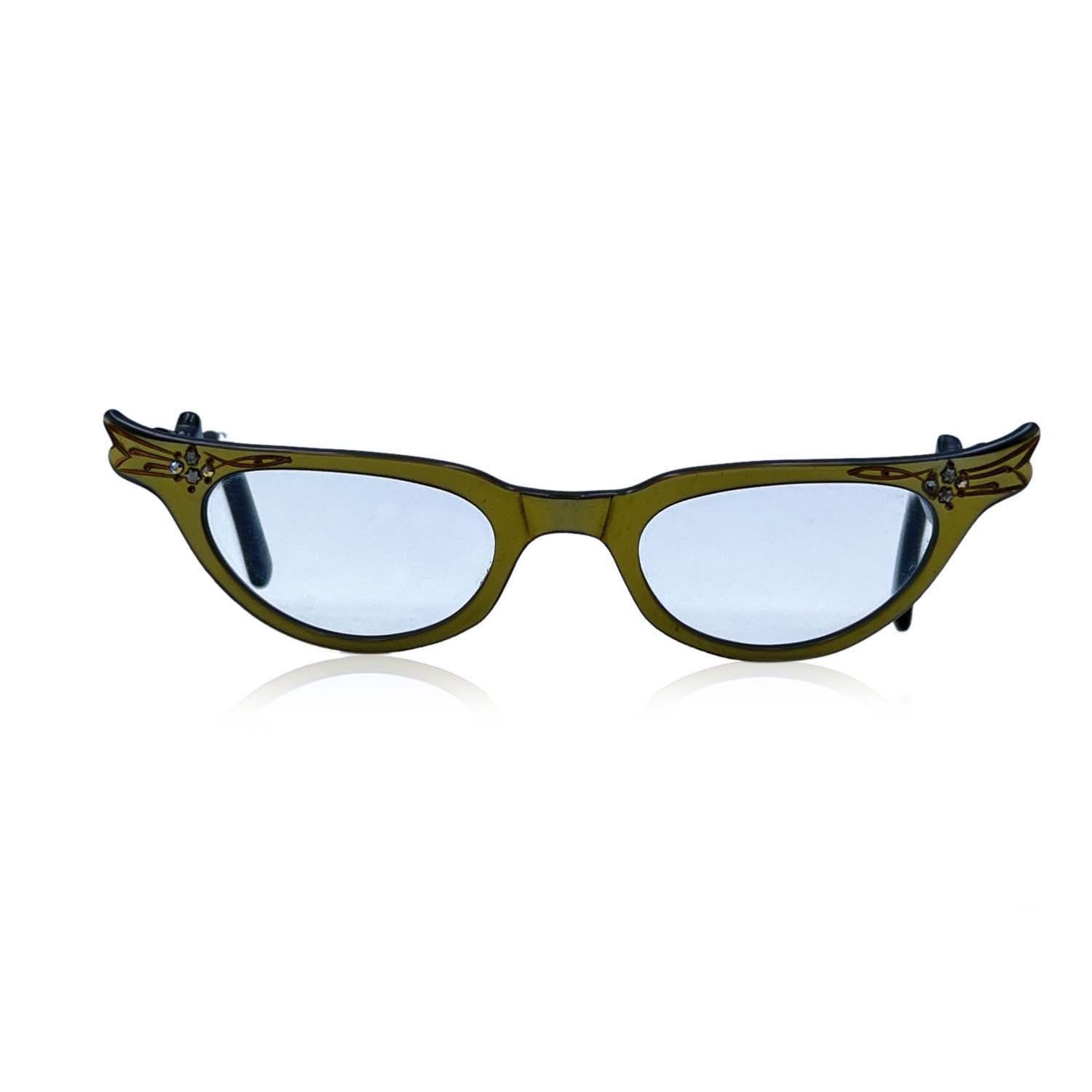 image of Vintage 1950S Gold Tone Cat-Eye Eyeglasses 44-22 Crystals Frame in Black, Women's