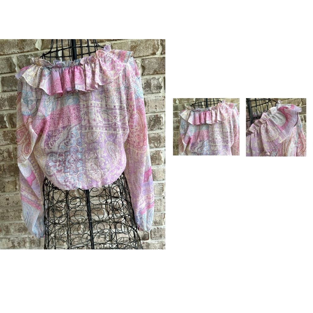 Zara Zara Ruffled Knotted Crop Top Blouse Medium Paisley Abstr Size M / US 6-8 / IT 42-44 - 8 Thumbnail