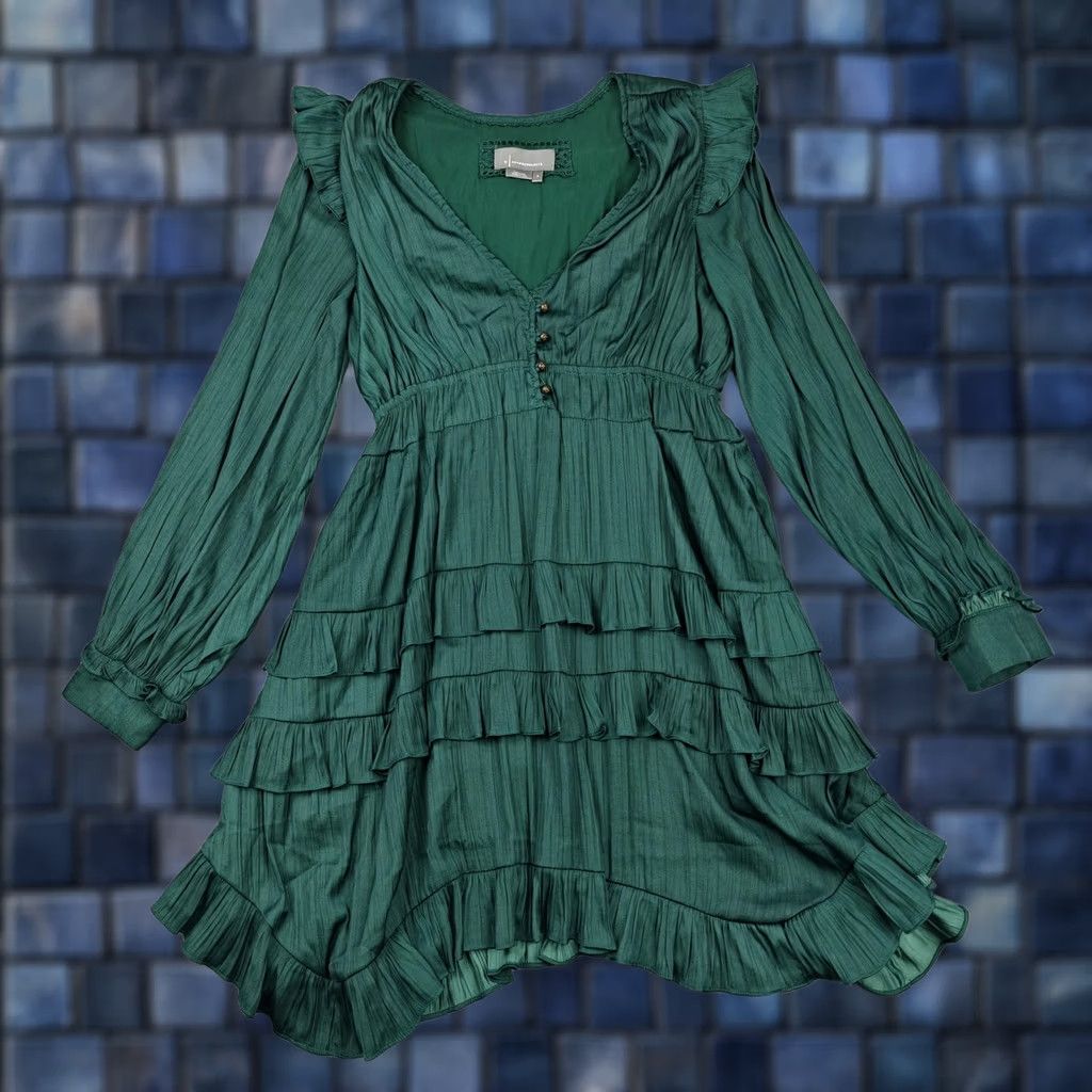 anthropologie green ruffle dress loverlygrey x Anthropologie Puff-Sleeve Ruffle Mini Dress
