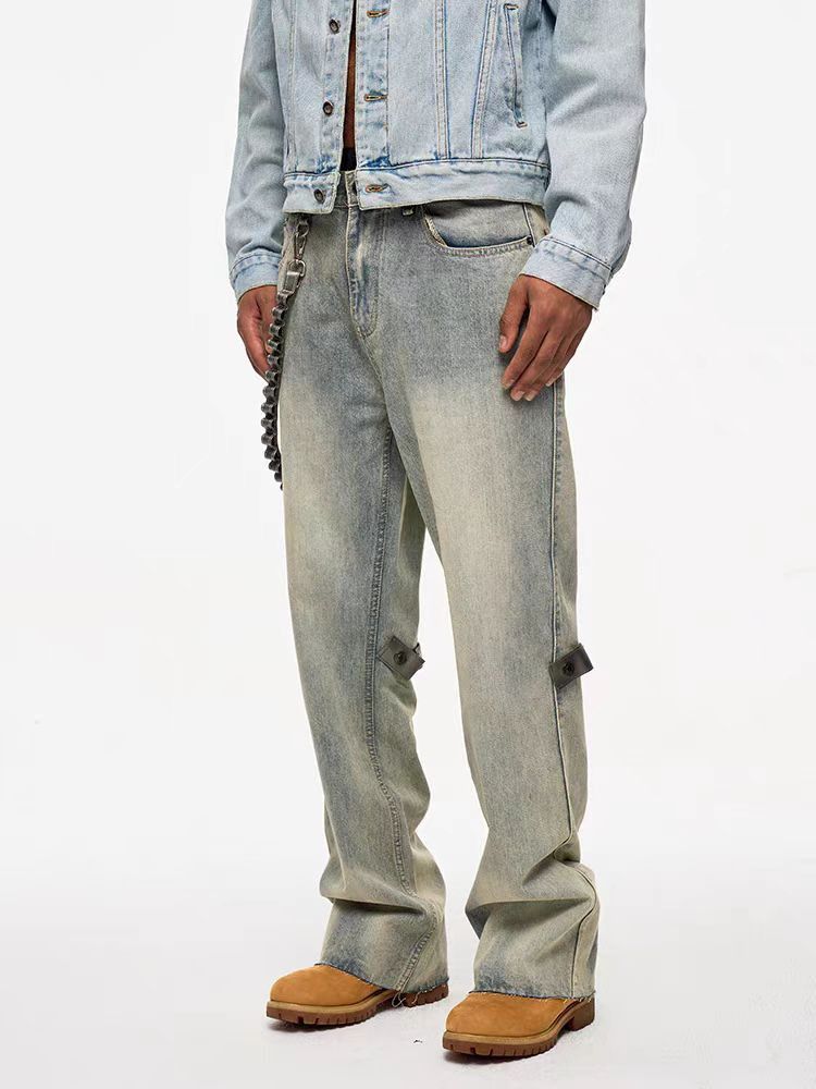 Japanese Brand × Jean High Street Detachable Chain Tie Washed Loose Jeans Size US 32 / EU 48 - 3 Thumbnail