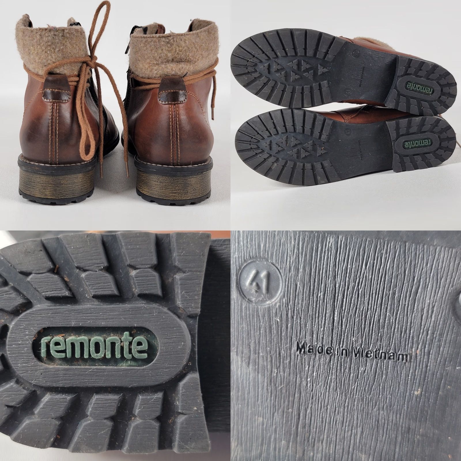 Vintage Remonte Ankle Boots Womens 41 Brown Lace Up Side Zip Leather Faux Fur Cuff Size US 11 / IT 41 - 8 Thumbnail