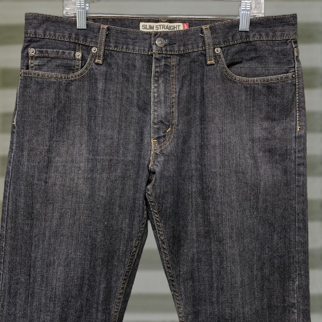 Levi's Levi Strauss Levi's 514 Slim Straight Jeans Mens 37X32 Heather Black Denim 5-Pocket Design Regular Slim Jeans Mens Size US 37 - 1 Thumbnail