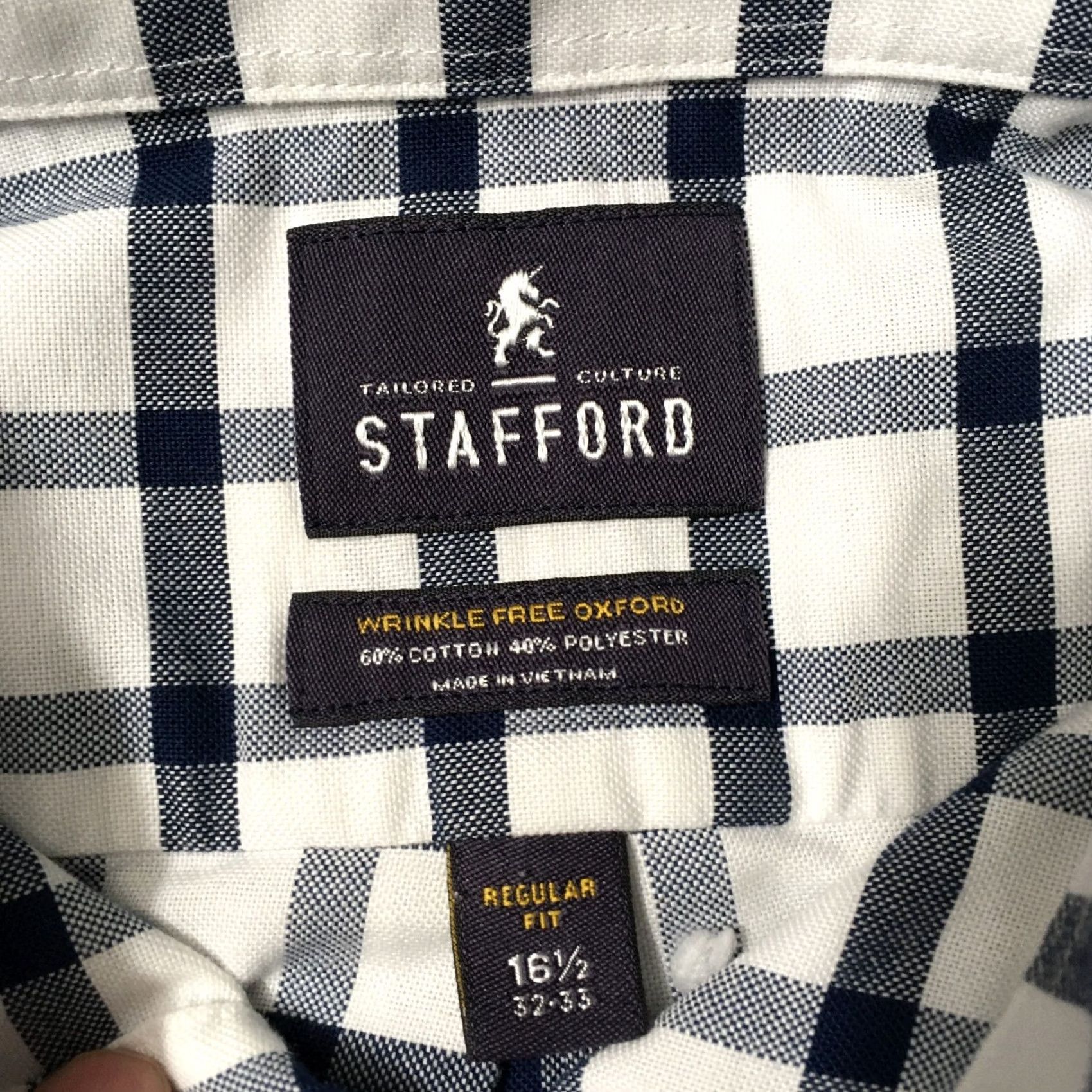 Stafford Stafford Shirt Mens 16.5 White Wrinkle Free Oxford Check Button Down Size US XL / EU 56 / 4 - 3 Thumbnail