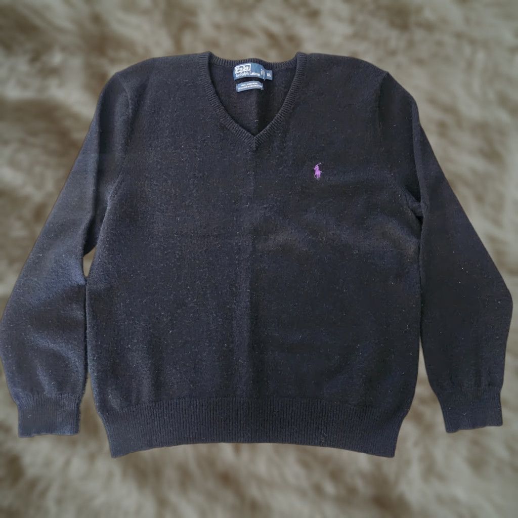 Polo Ralph Lauren Polo Ralph Lauren Sweater Mens XL Black V-Neck Pullover 100% Lambs Wool Knit Logo Embroidered Regular All Seasons Size US XL / EU 56 / 4 - 1 Thumbnail