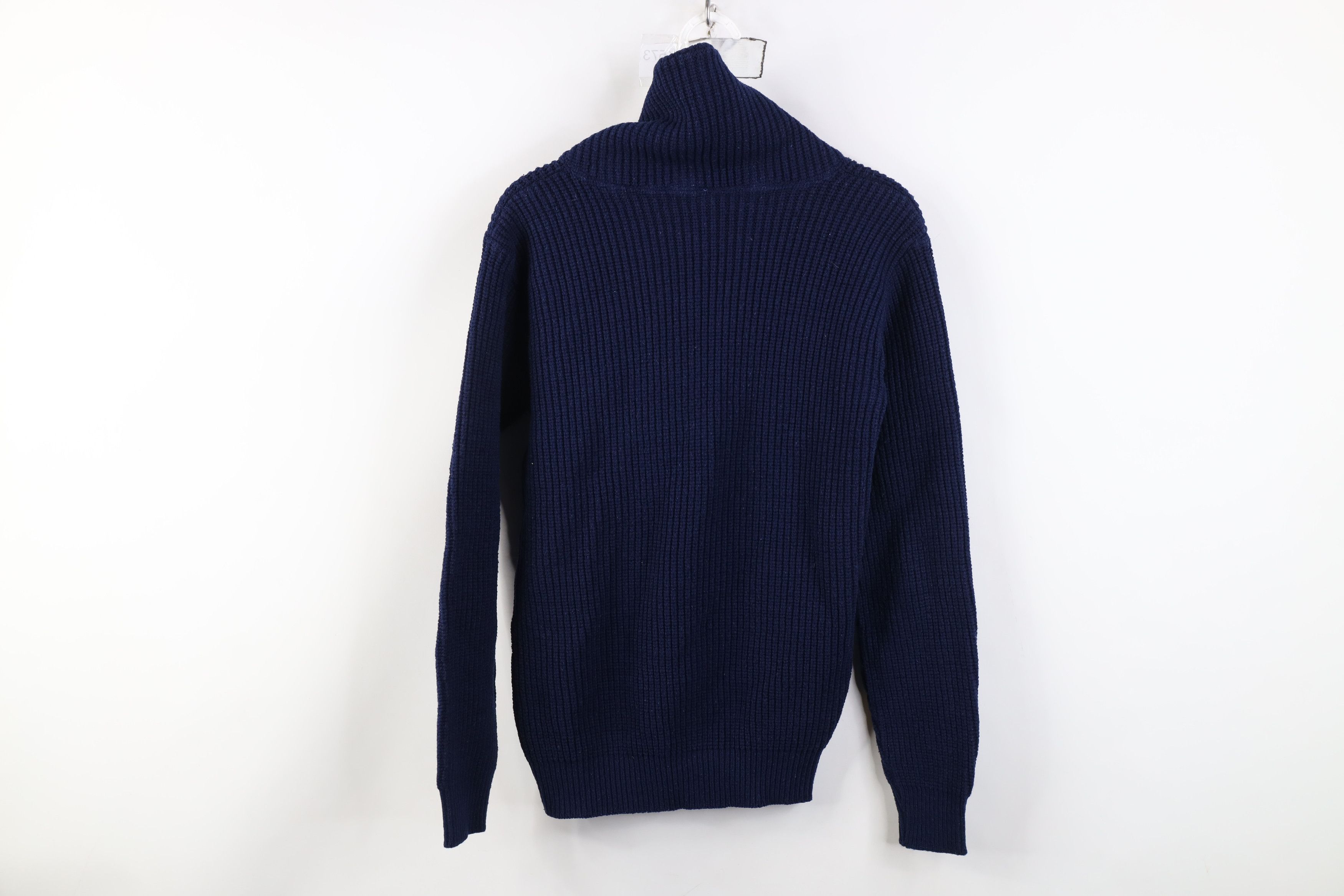 Vintage Vintage 70s Streetwear Ribbed Knit Shawl Sweater Blue Size S / US 4 / IT 40 - 9 Thumbnail