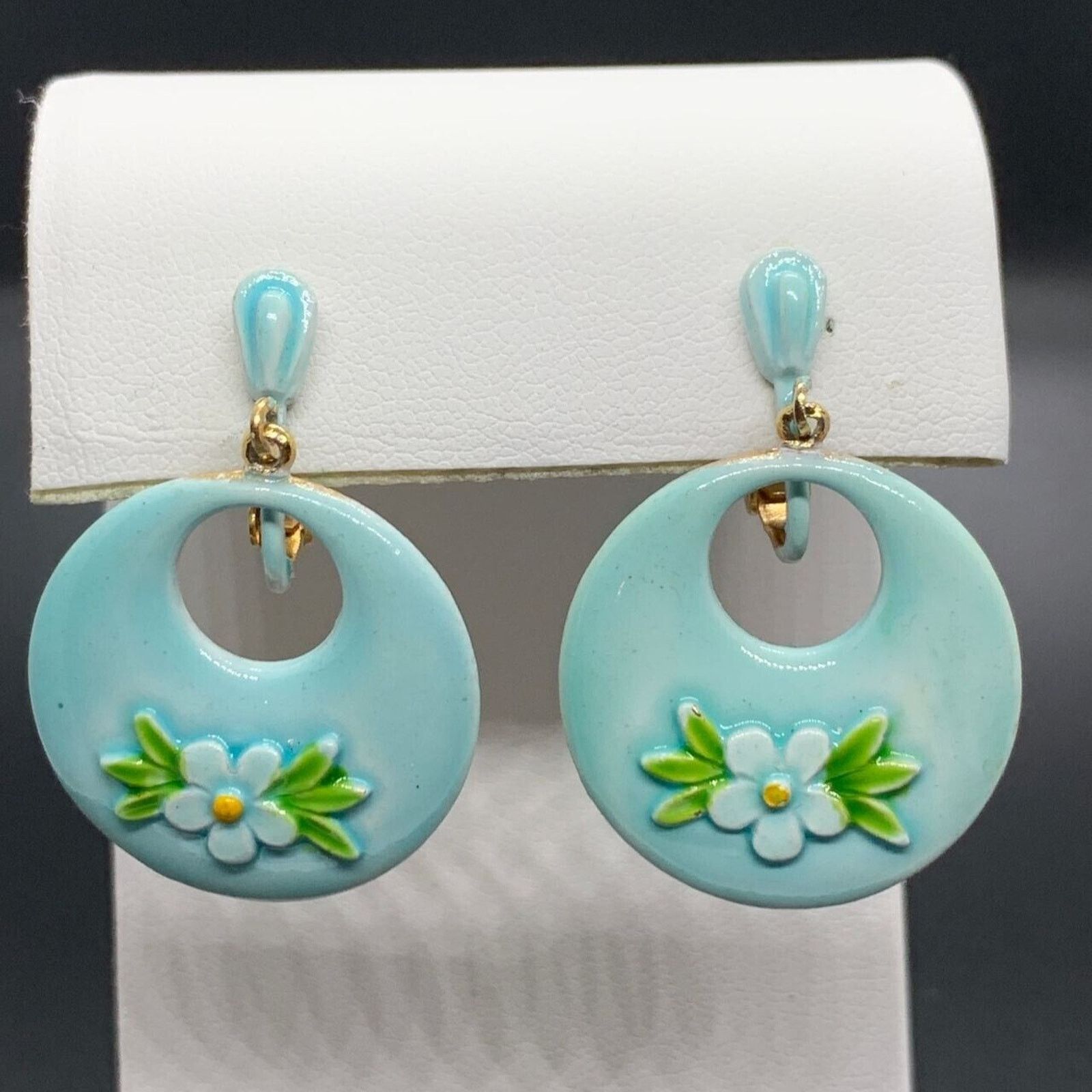 Other ART Arthur Pepper Blue Enamel Floral Clip On Earrings 1-3/8" Size ONE SIZE - 1 Thumbnail