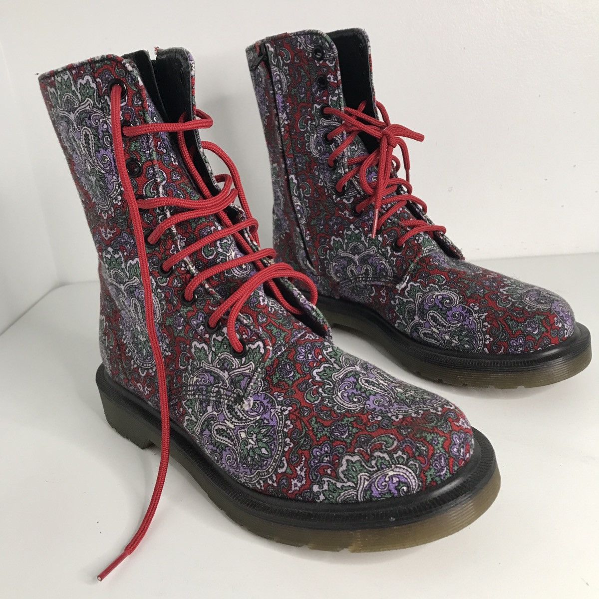 Dr. Martens × Y's Dr Martens For Y’s Floral Blue With Red Laces Gum Bottom 7 Size US 7 / IT 37 - 1 Thumbnail