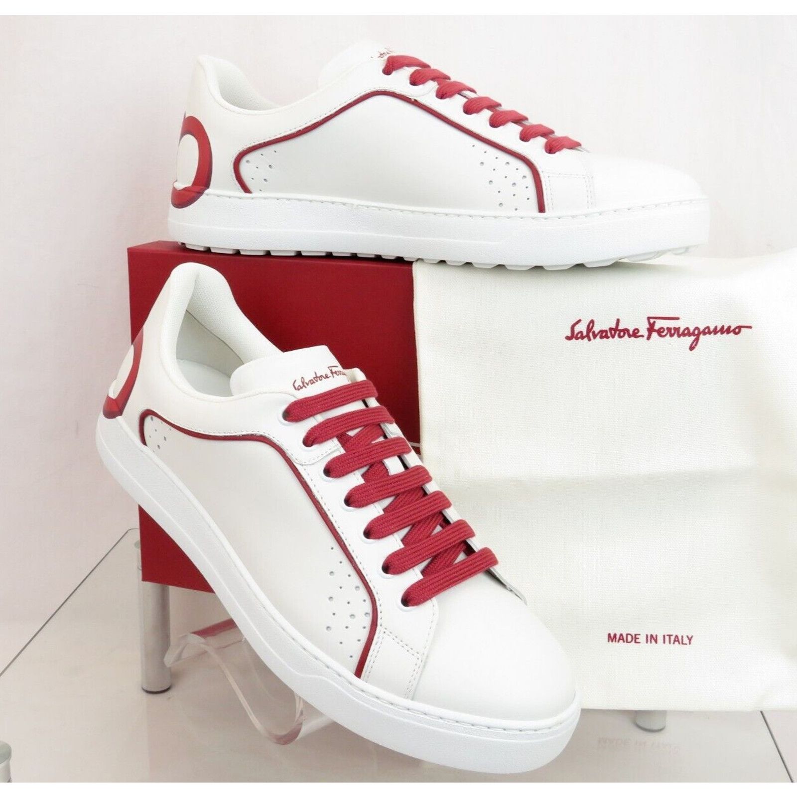 Salvatore Ferragamo FERRAGAMO MANHATTAN WHITE LEATHER GANCINI LOGO SNEAKER 10.5 Size US 11.5 / EU 44-45 - 8 Thumbnail
