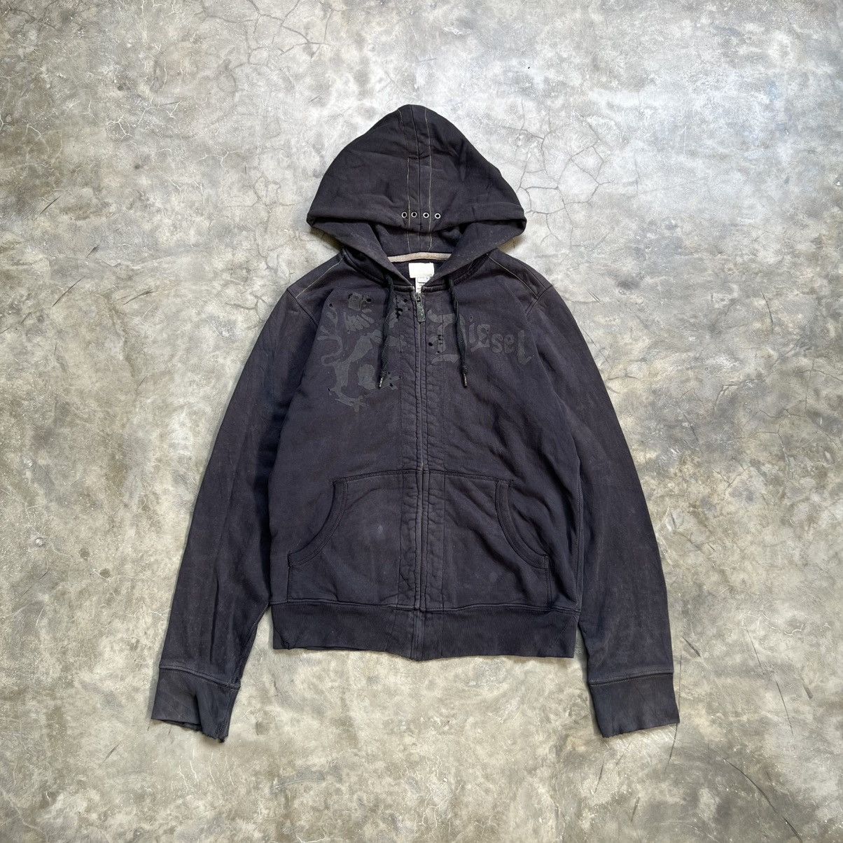 Diesel 2000’s Diesel Vkei Style Distressed Zip Hoodie Size US M / EU 48-50 / 2 - 1 Thumbnail