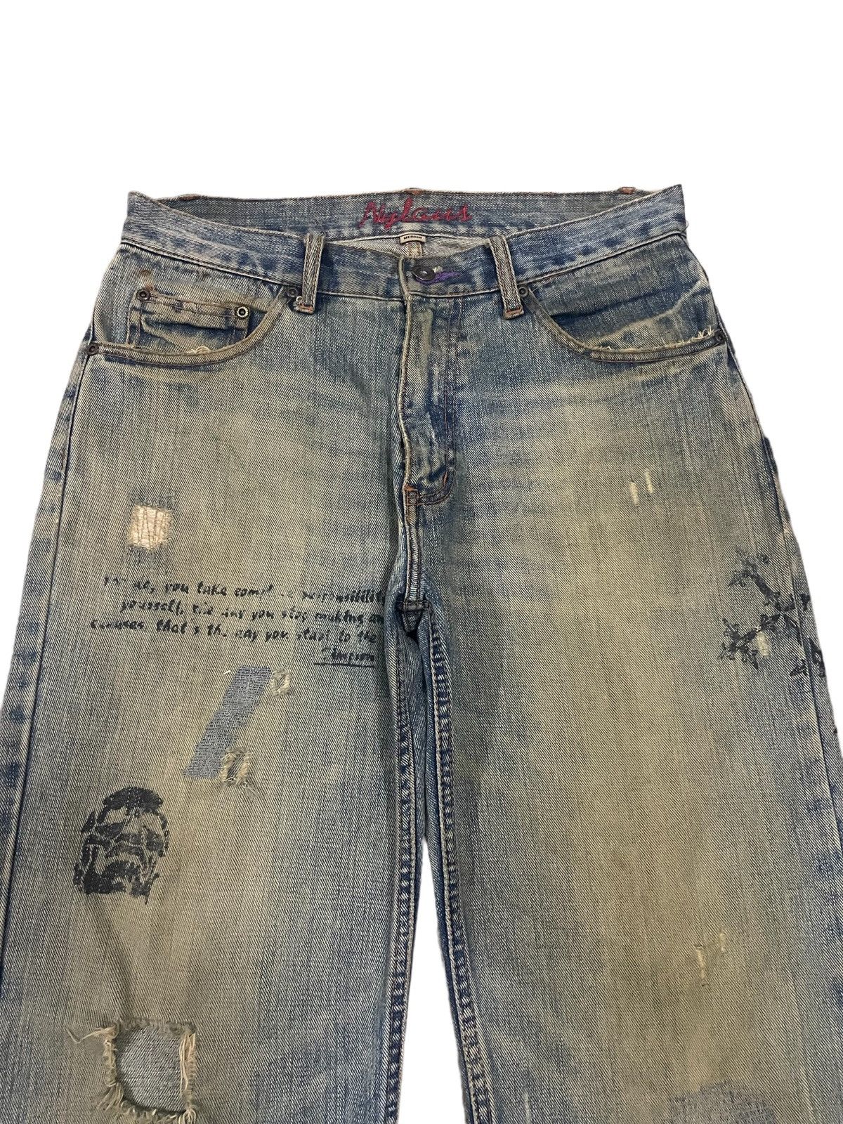 If Six Was Nine Nylous Skull & Cross Design Mud Wash Punk Ripped Loose Jeans Size US 32 / EU 48 - 3 Thumbnail