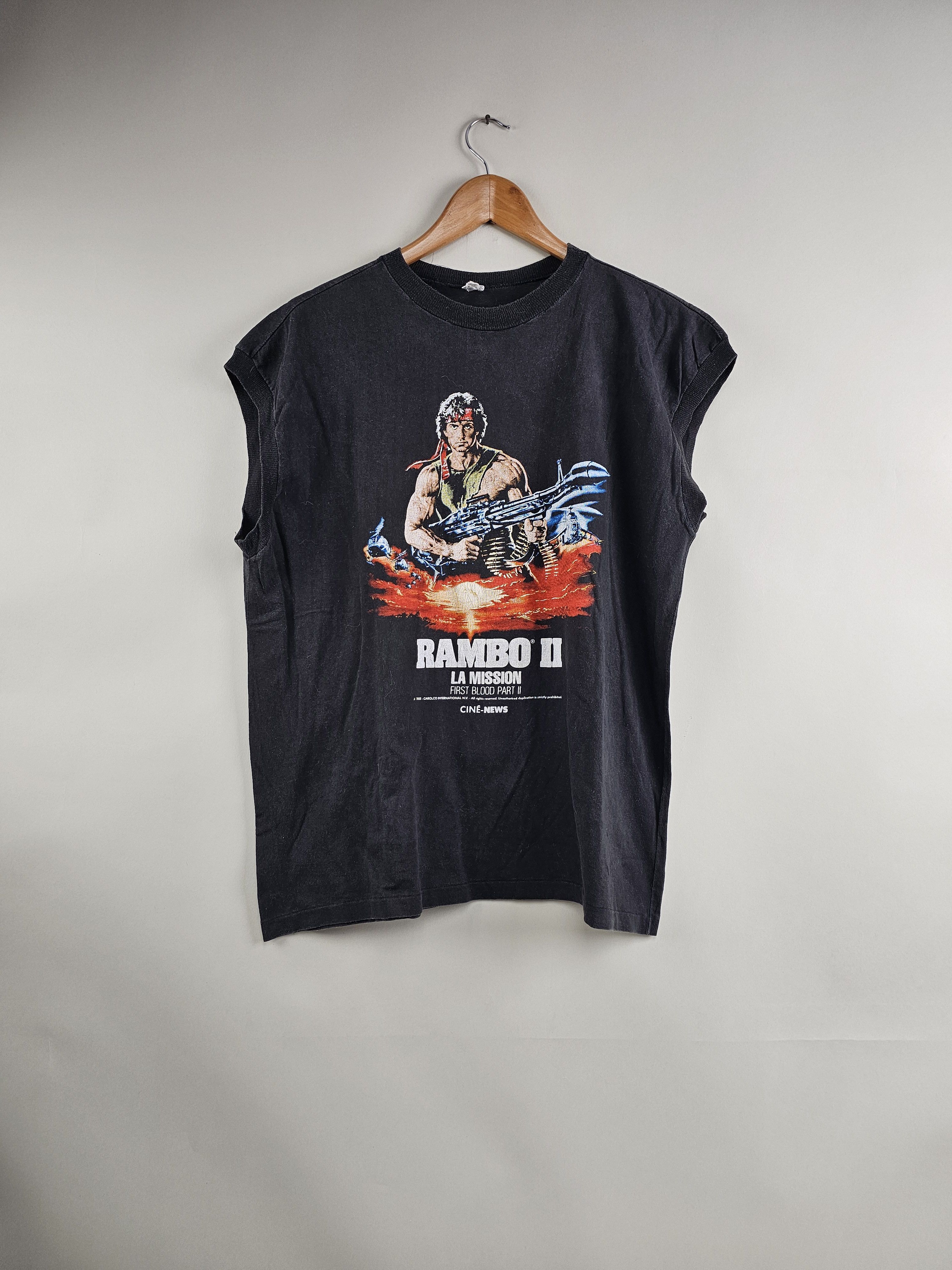 image of Band Tees x Movie 1988 Rambo 2 Muscle Tee XL 22" 27" in Black, Men's