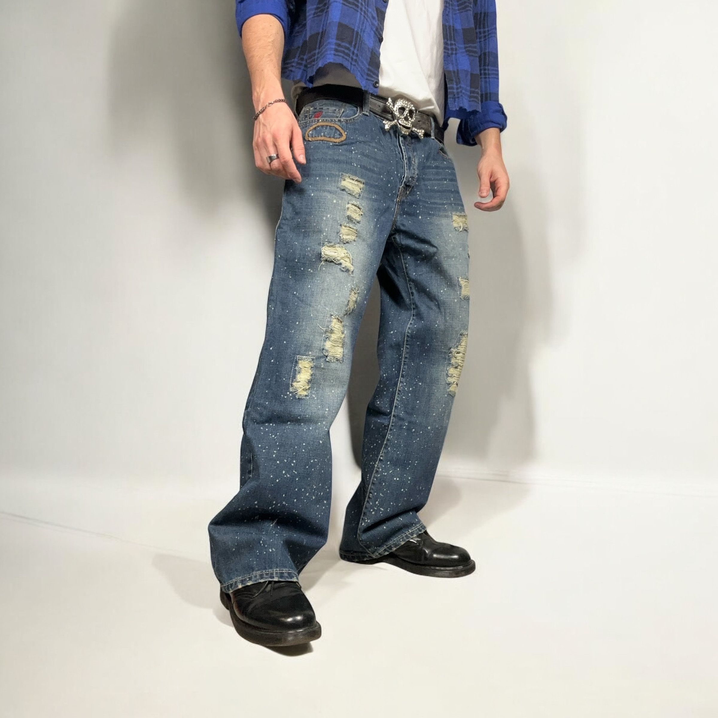 Japanese Brand × Vintage Vintage y2k Reworked Painter Baggy Denim Pants Jeans Size US 34 / EU 50 - 1 Thumbnail