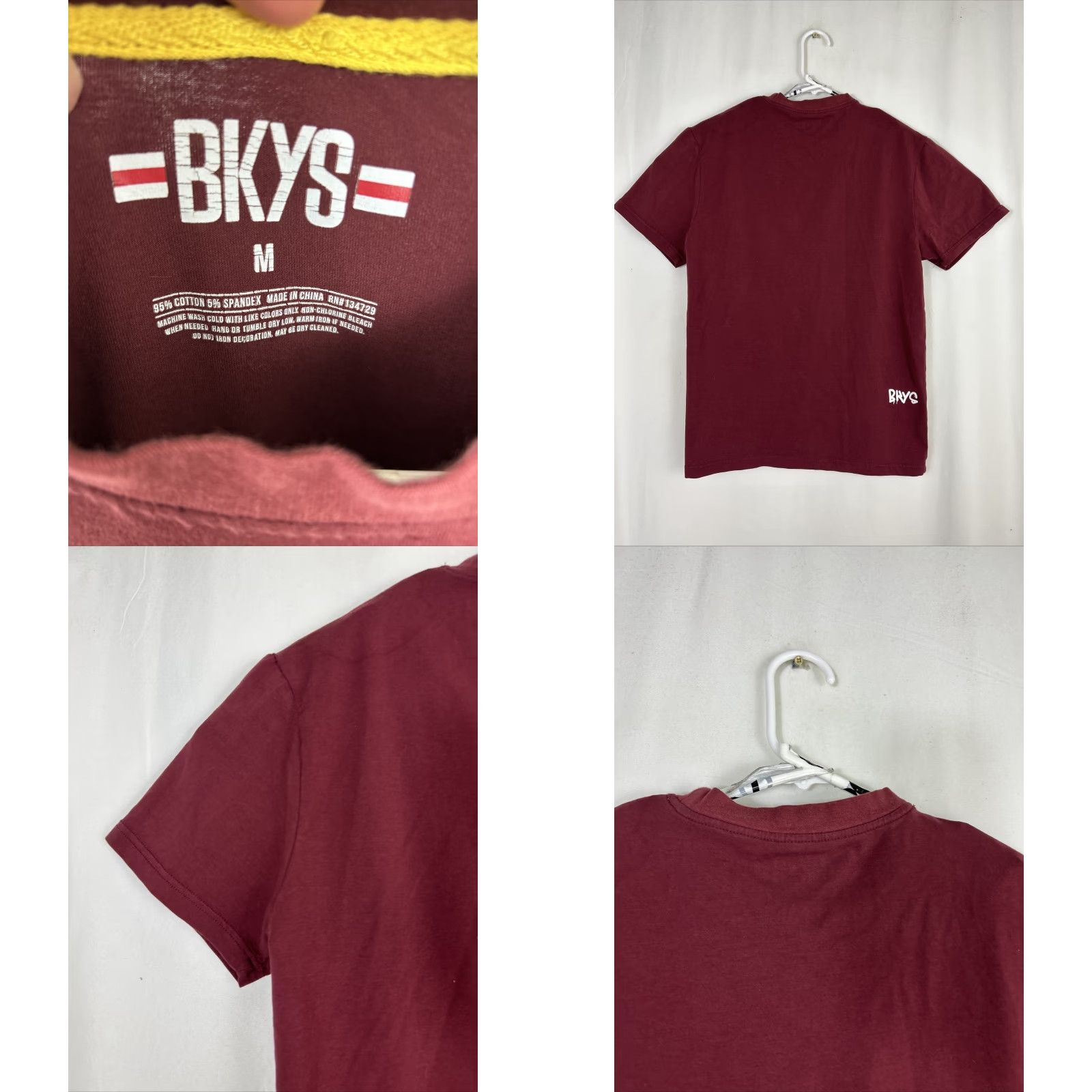 Vintage BKYS T-Shirt Men M Burgundy Crew Neck Short Sleeve Solid Embroidered Basquiat Logo Street Wear Size US M / EU 48-50 / 2 - 8 Thumbnail