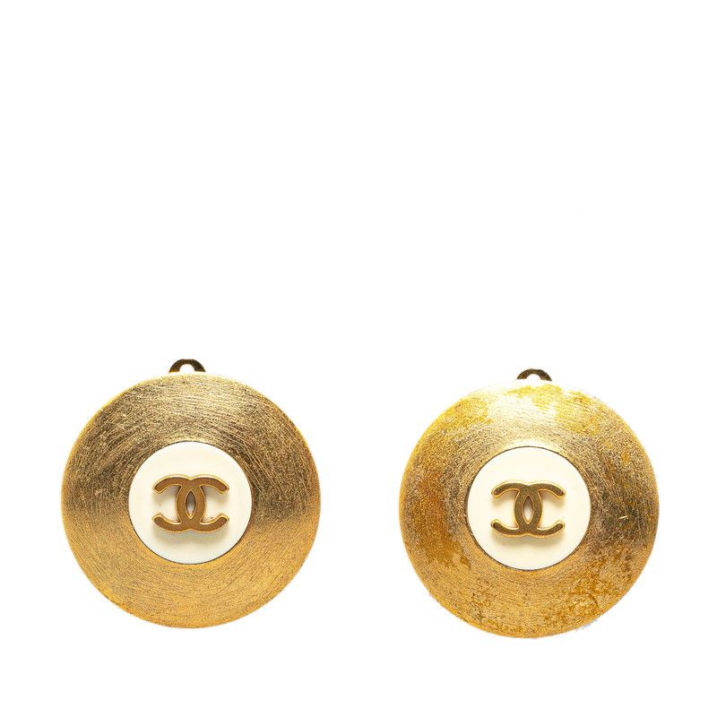 Chanel Chanel Chanel Vintage Coco Mark Button Motif Clip-On Earrings Gold Metal Earrings 94P in Very Good Condition Size ONE SIZE - 1 Thumbnail