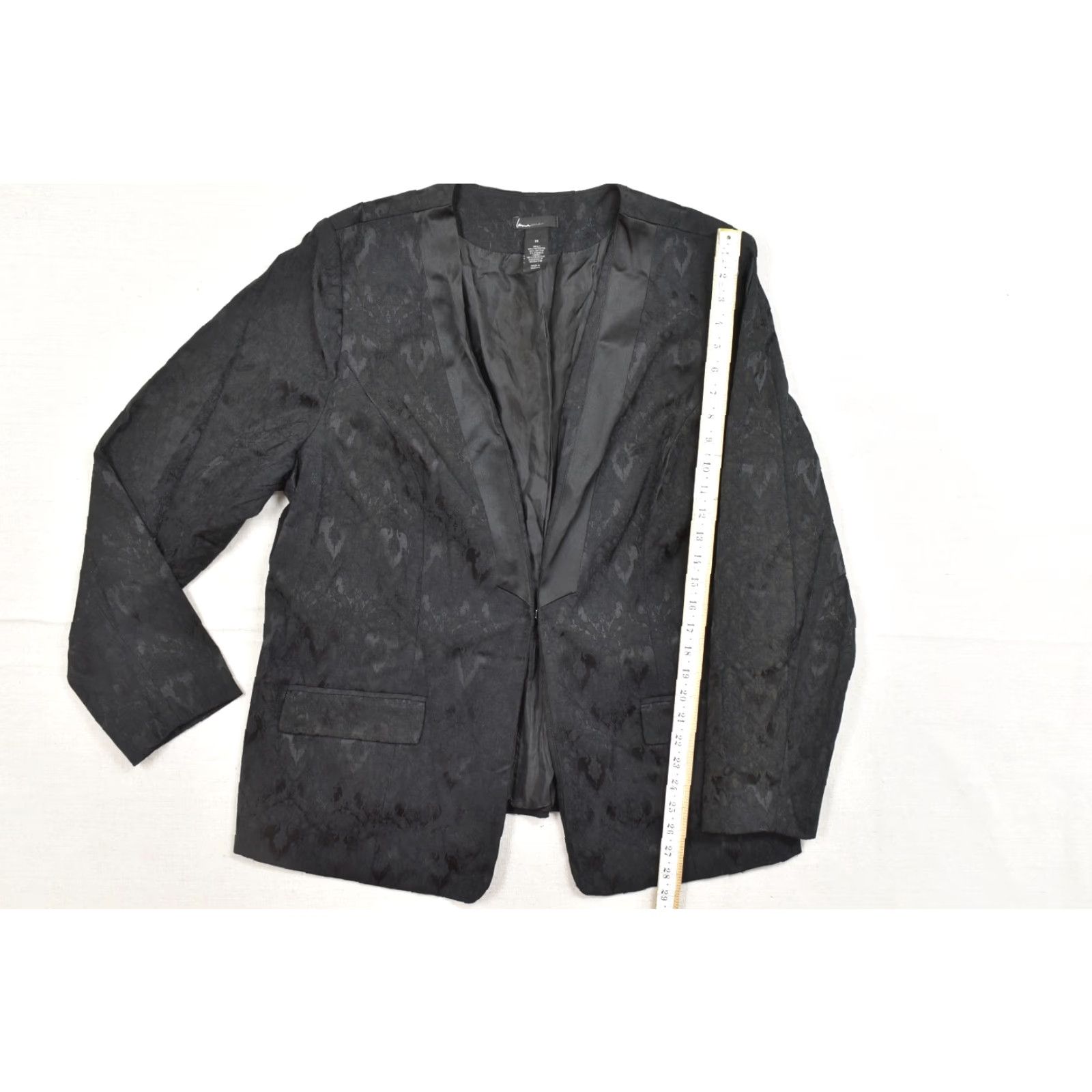 Vintage Lane Bryant Women Blazer Jacket 26 Plus Black Jacquard Satin Lapel Open Front Button Closure Vintage No Size 4XL / US 24-26 - 5 Thumbnail