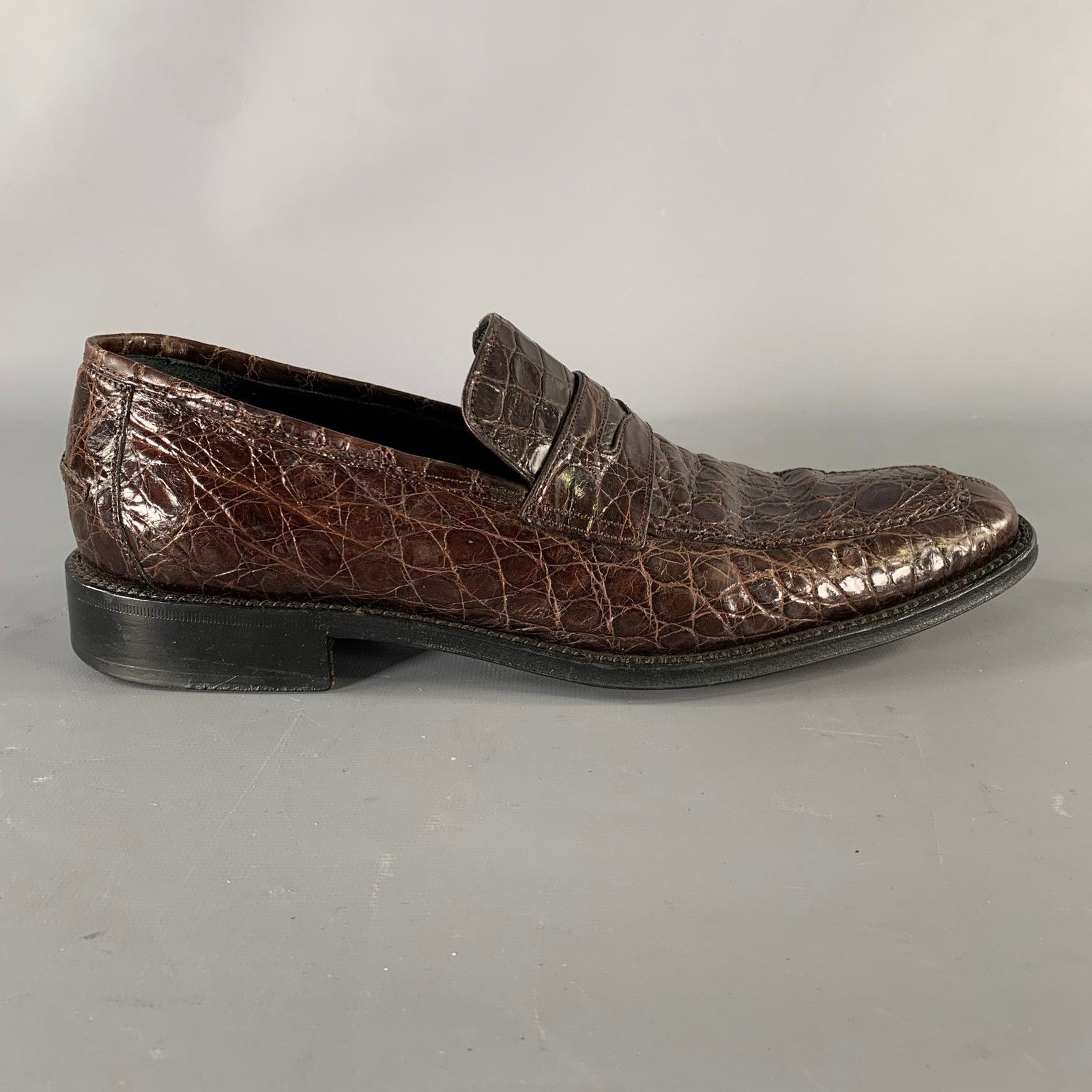 Salvatore Ferragamo SALVATORE FERRAGAMO 8.5 Brown Embossed Leather Loafers Size US 8.5 / EU 41-42 - 2 Thumbnail