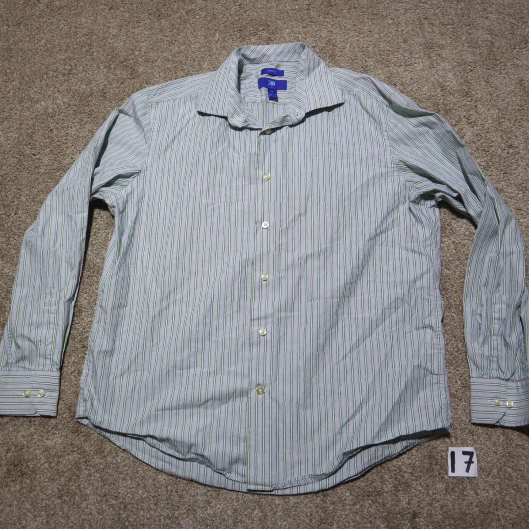 Egara Egara Shirt Mens Button-Up Long Sleeve 100% Cotton Gray/Green Stripes XL, Casual, Non-Iron, Collared, Button Front Size US XL / EU 56 / 4 - 2 Thumbnail