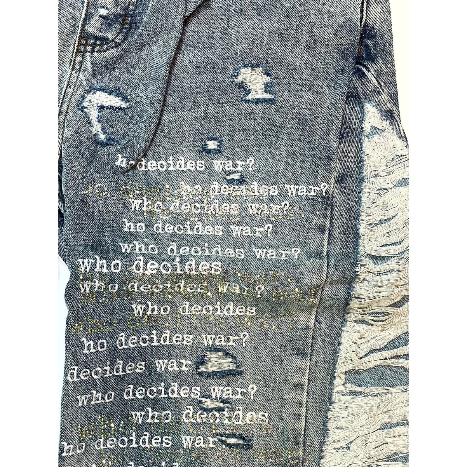 Who Decides War WDW Ultra Flare Scripture Denim Light Wash Jeans Size US 34 / EU 50 - 3 Thumbnail