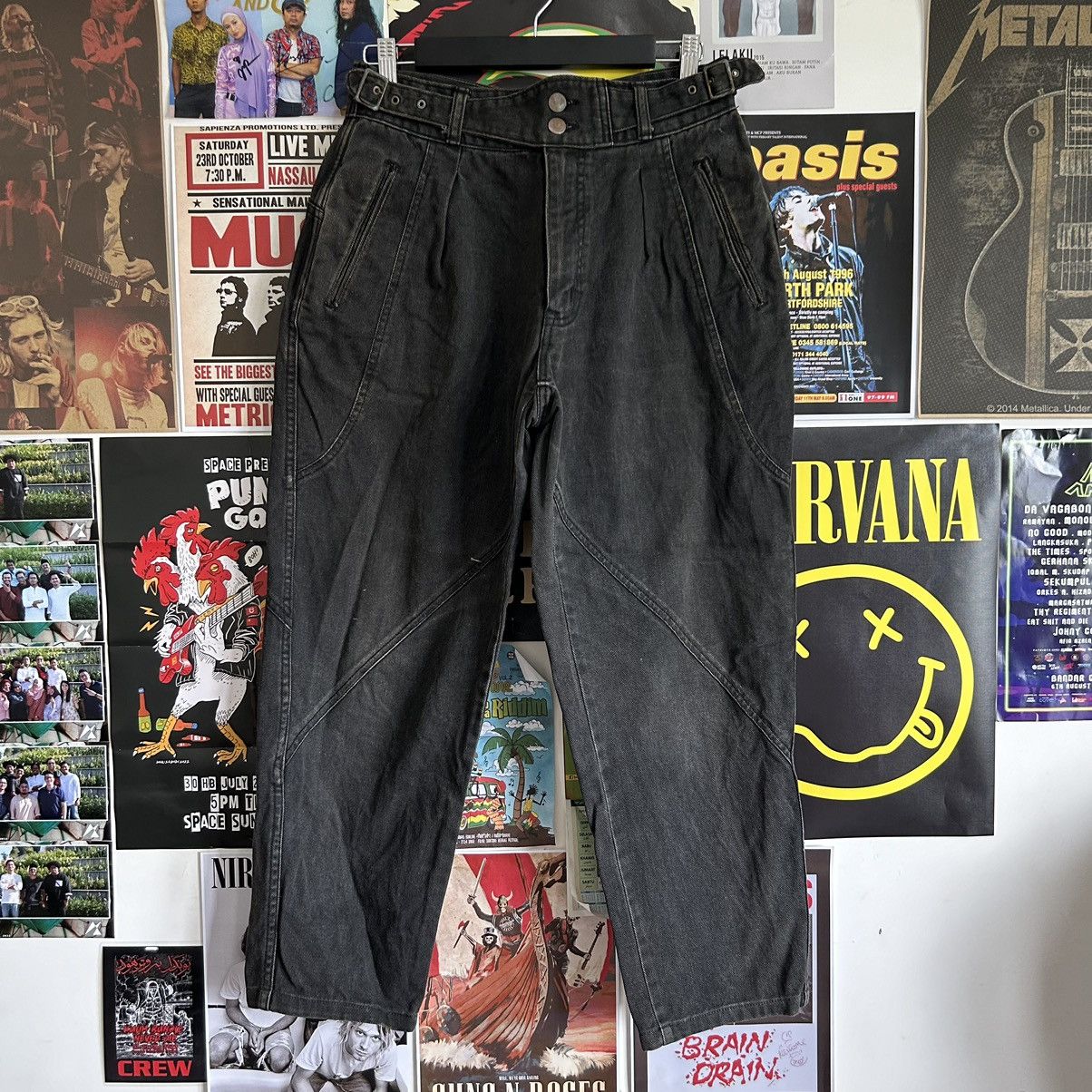 Japanese Brand Vintage Sanjego Faded Black Baggy Jeans Size US 29 - 1 Thumbnail