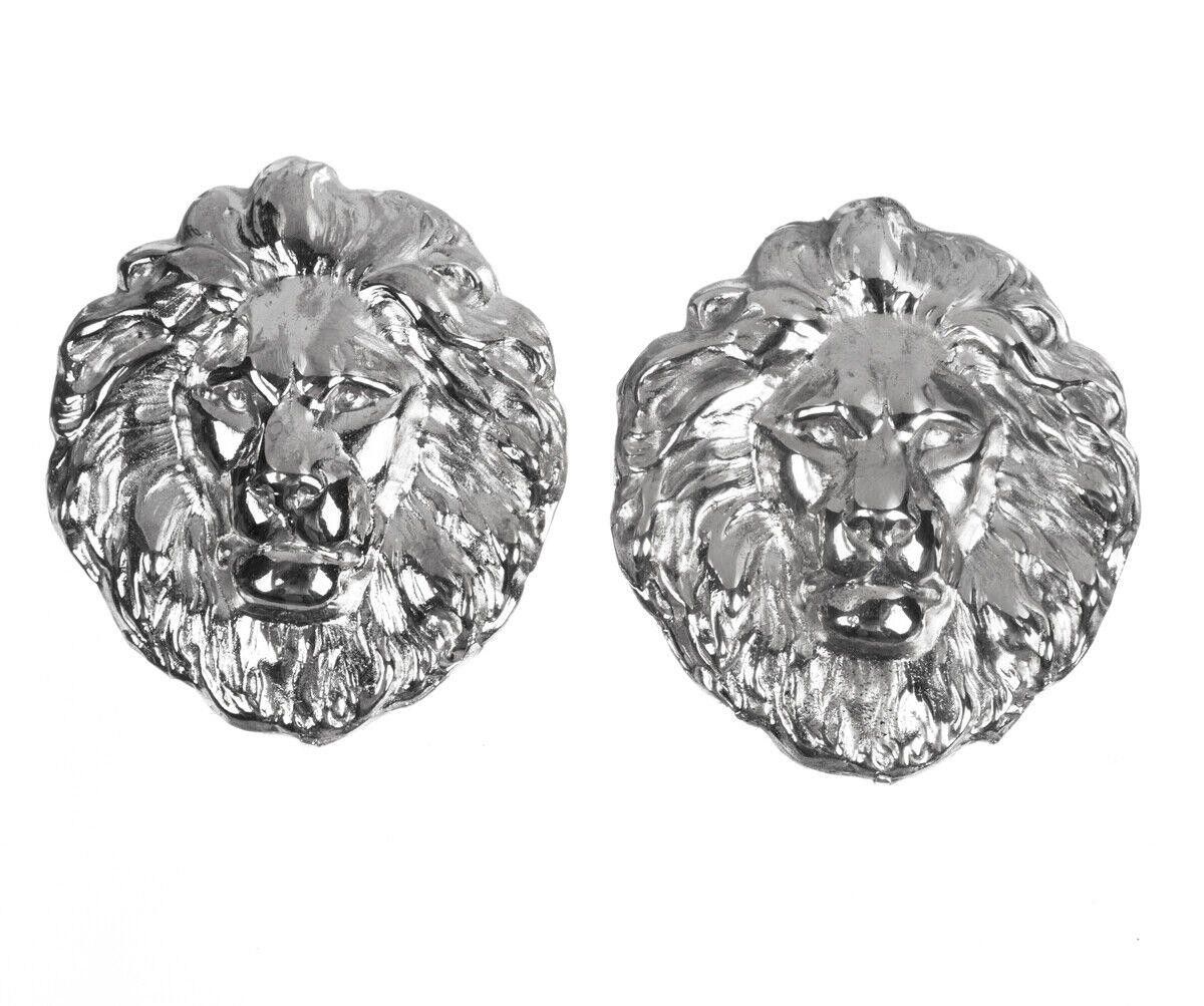 Designer Sterling Silver Plated Massive Royal African Lion Earrings Size ONE SIZE - 1 Thumbnail