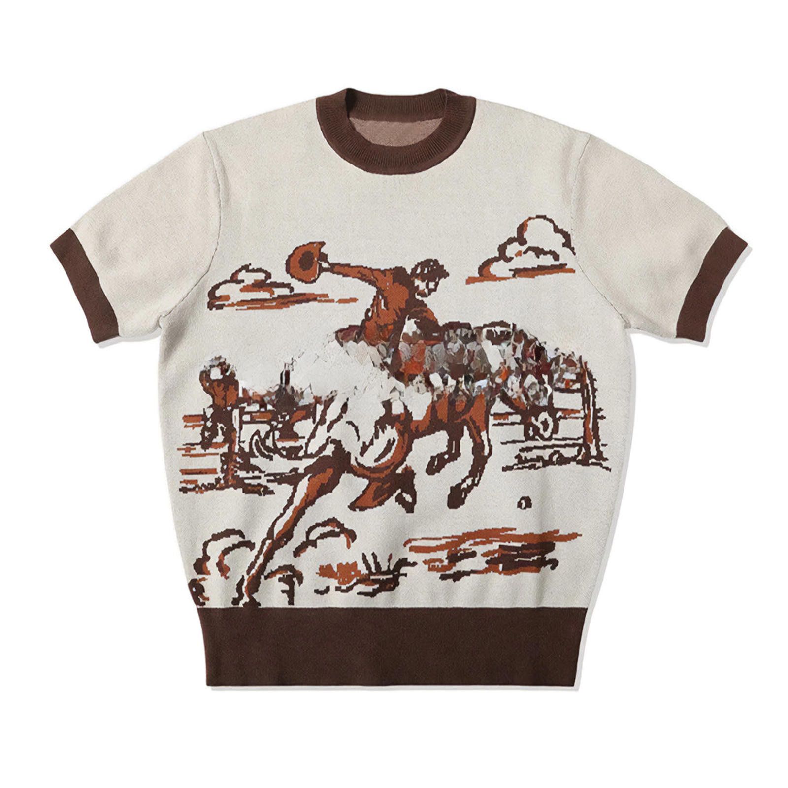 Other Western Knitted Tee | Cotton Horse-Scene Jacquard Crewneck Size US M / EU 48-50 / 2 - 1 Thumbnail