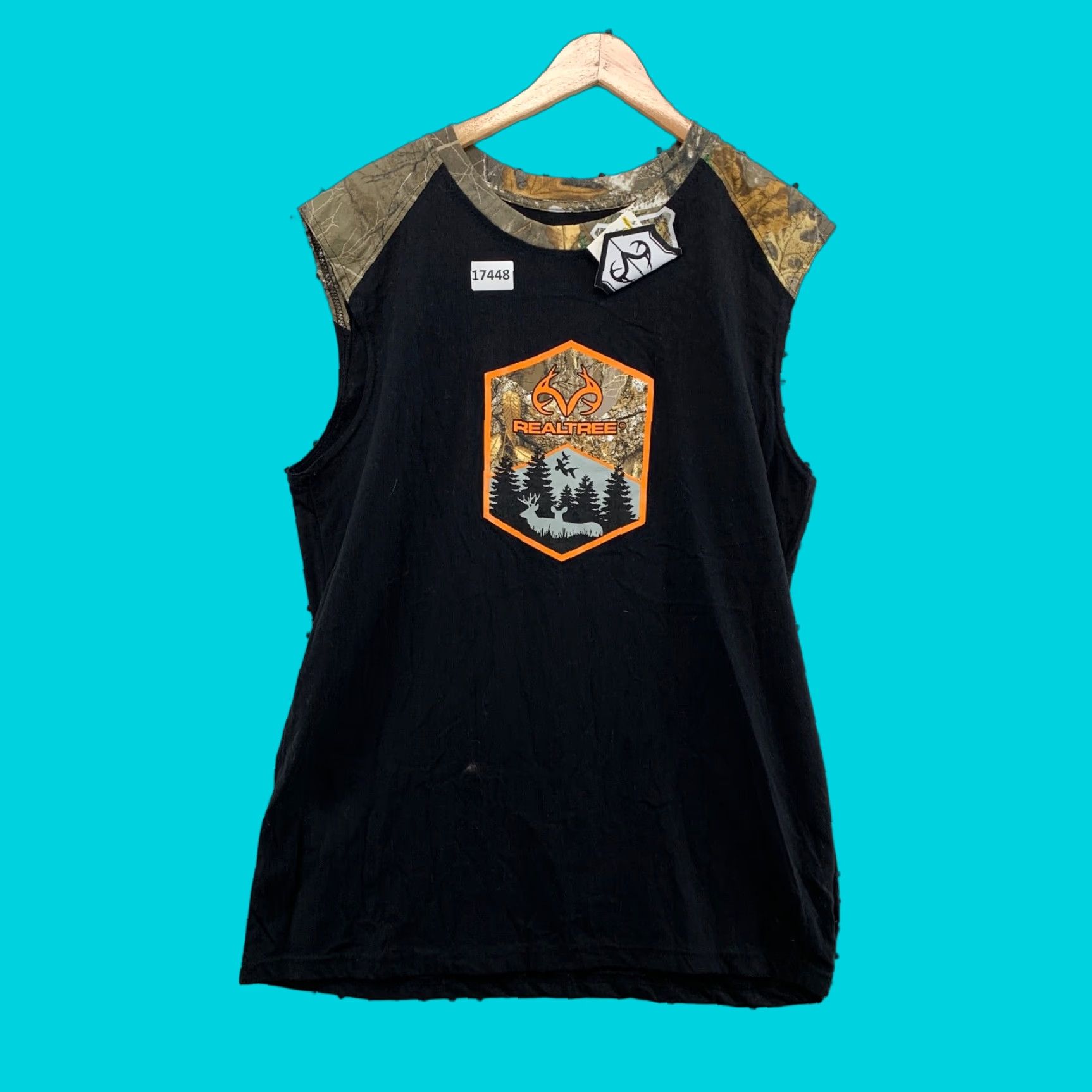 Realtree VINTAGE Real Tree By Stag Horn Women Large Black Sleeveless Shirt Camouflage Outdoor Camo Black Shirt Womens LS 90s Size L / US 10 / IT 46 - 1 Thumbnail