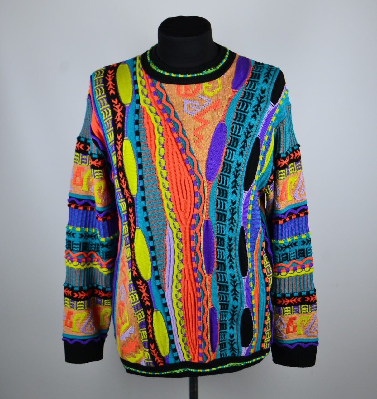 Rare Vintage Steven Land Mens Multi Color 3D Knit Sweater