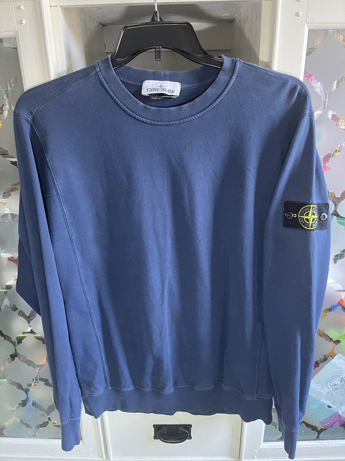 image of Stone Island Crew Neck Sweatshirt Navy Blue Badge Patch Xl, Men's