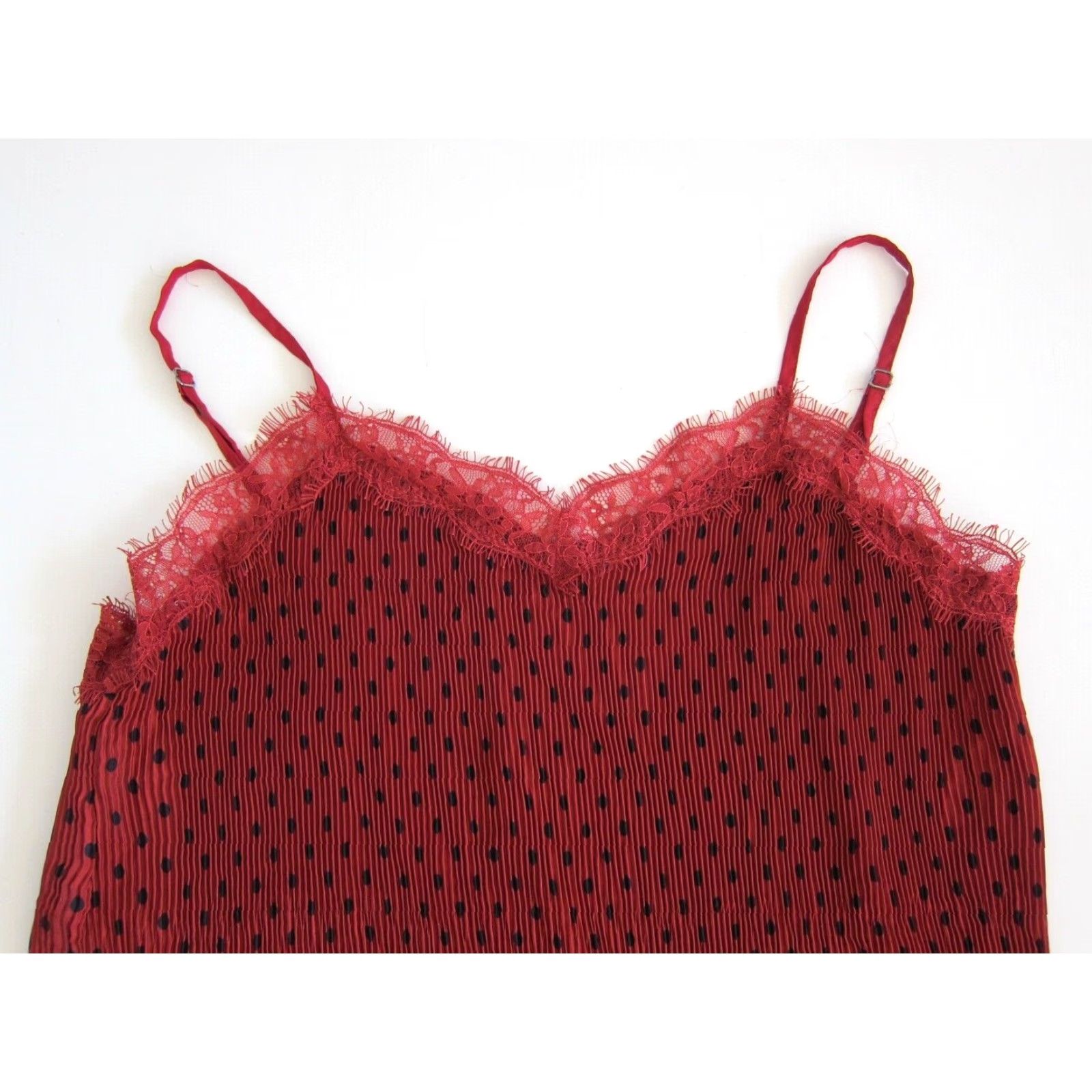Free People Free People Lingerie Dress Polka Dot Red Spaghetti Strap Ruched Midi Dress Size 4 Womens Size S / US 4 / IT 40 - 3 Thumbnail